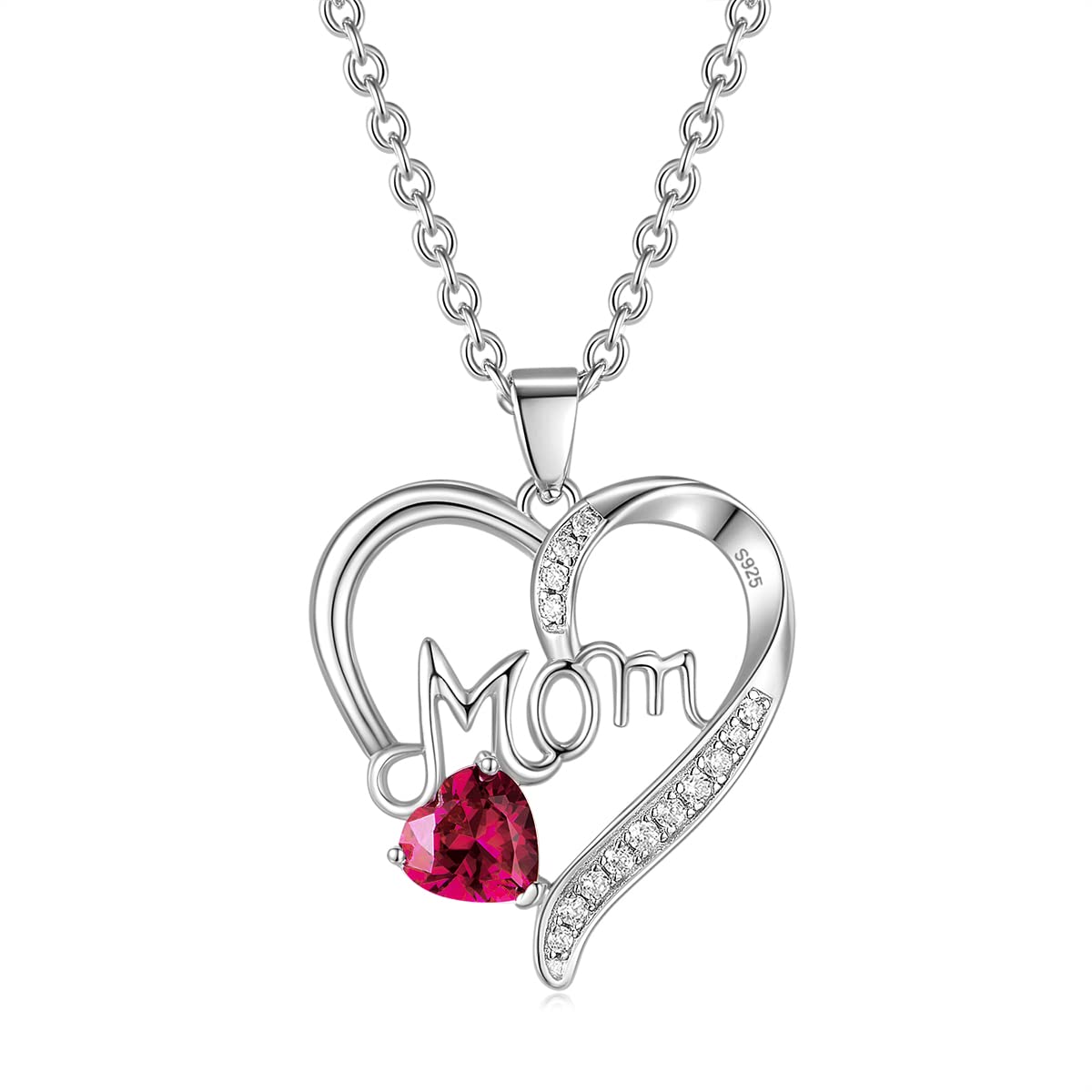 EAMTI 925 Sterling Silver Heart Necklace for Women - Ruby Heart Pendant Gift for Wife, Mom, Girlfriend - Perfect for Valentine's Day, Anniversary, Birthday & Mother's Day Gifts