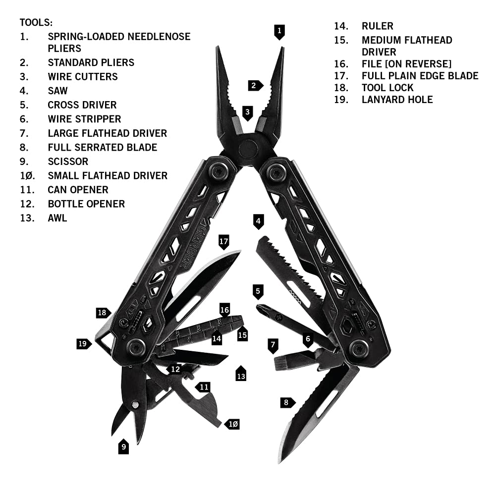 Gerber Gear Truss 17-in-1 Multi-Tool with Needle Nose Pliers, Pocket Knife, Screwdrivers & Bottle Opener - Compact EDC Tool for Camping, Hiking, Fishing & Survival - Perfect Gift for Men & Outdoor Enthusiasts - Includes Molle-Compatible Black Sheath