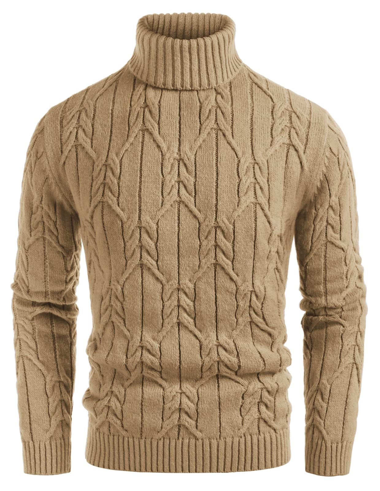 GRACE KARIN Men's Slim Fit Turtleneck Sweater - Long Sleeve Twisted Knit Pullover for Winter - Casual Solid Color Warm Sweater for Office, Dating & Outdoor Activities