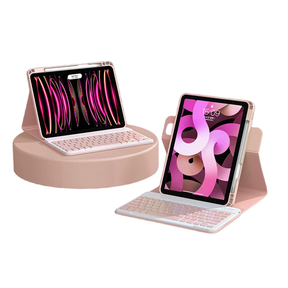 Magnetic Detachable Keyboard Case for iPad Air 11 Inch (M2/Air5/Air4) & iPad Pro 11 (4th/3rd/2nd Gen) - Pink Vertical Stand with Clear Protective Shell & Apple Pencil Holder - Perfect for Work, Study, and Travel