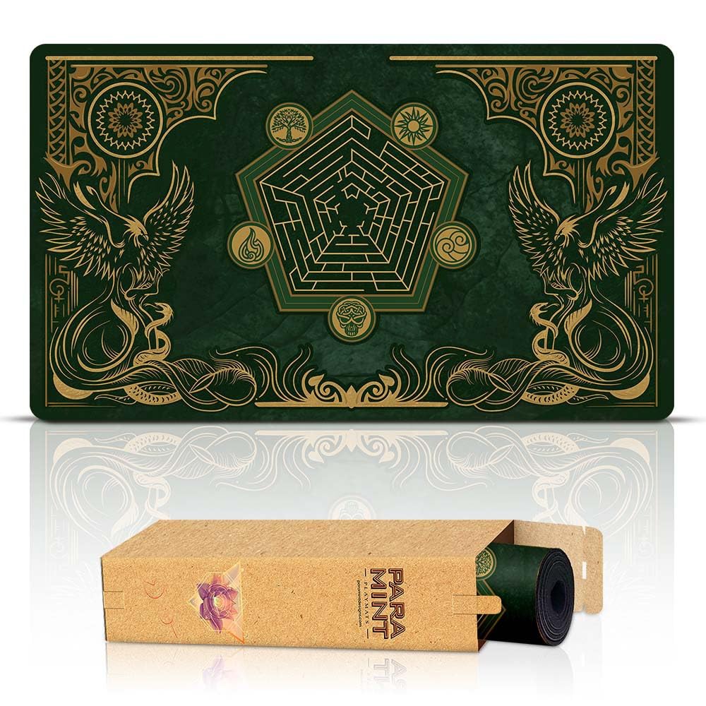 Emerald Phoenix Stitched MTG Playmat - Magic The Gathering & YuGiOh Game Mat with Premium Stitching - Durable TCG Accessories for Card Game Enthusiasts - Perfect for Tournaments, Casual Play & Collectors