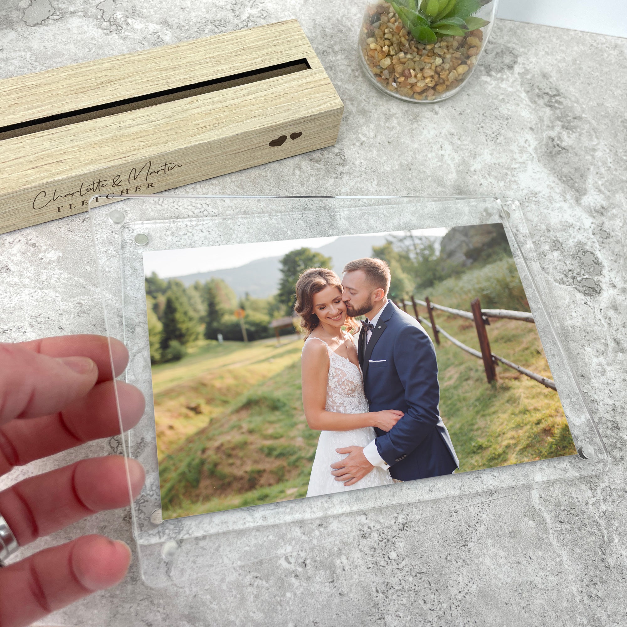 Personalized Wedding Script Wooden Photo Frame 6x4 Inch - Perfect for Wedding Photos, Anniversary Gifts & Home Decor