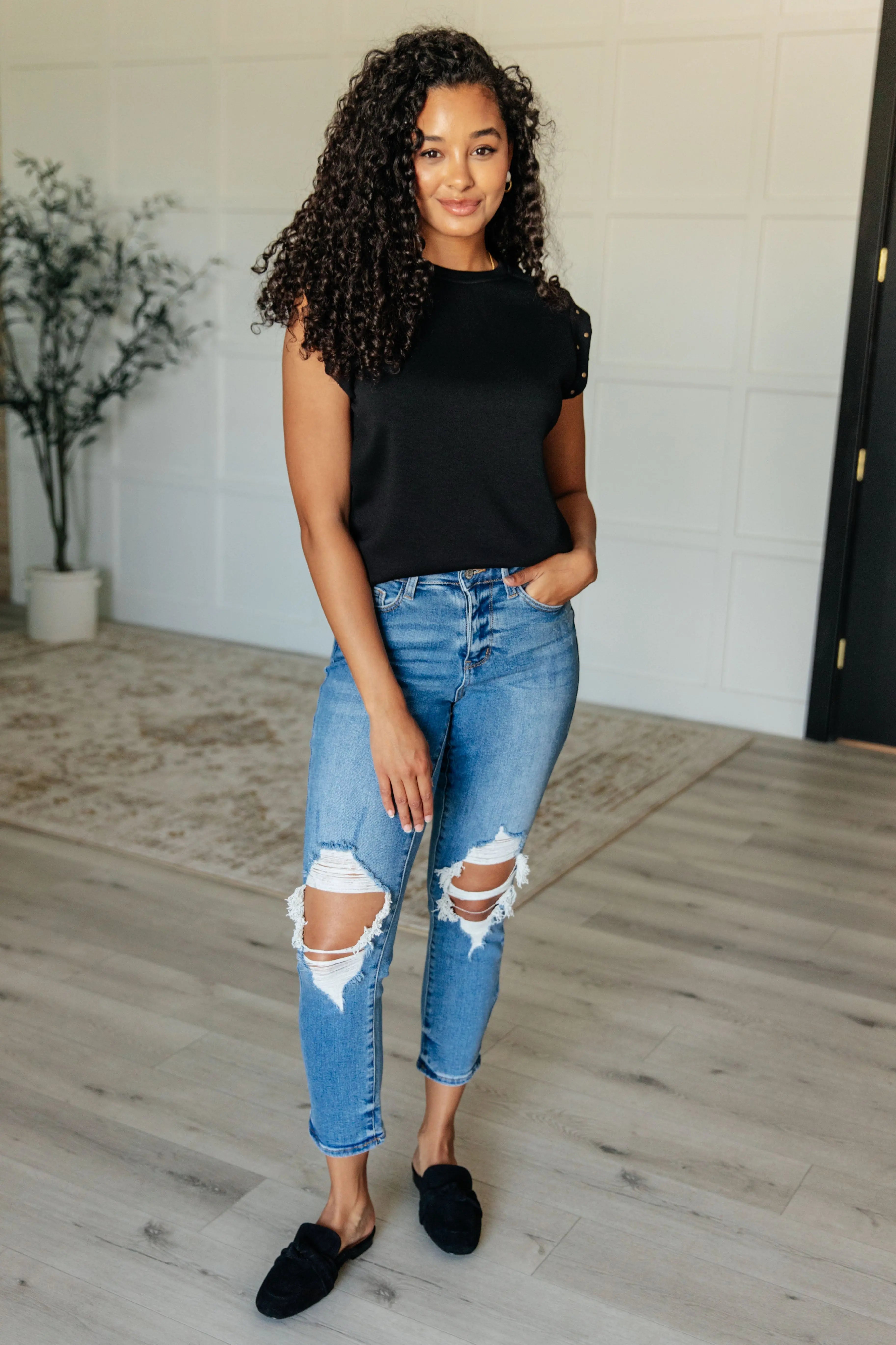Trendy Studded Cap Sleeve Top for Women | Fashionable My Domain Design | Perfect for Parties, Night Out & Casual Wear