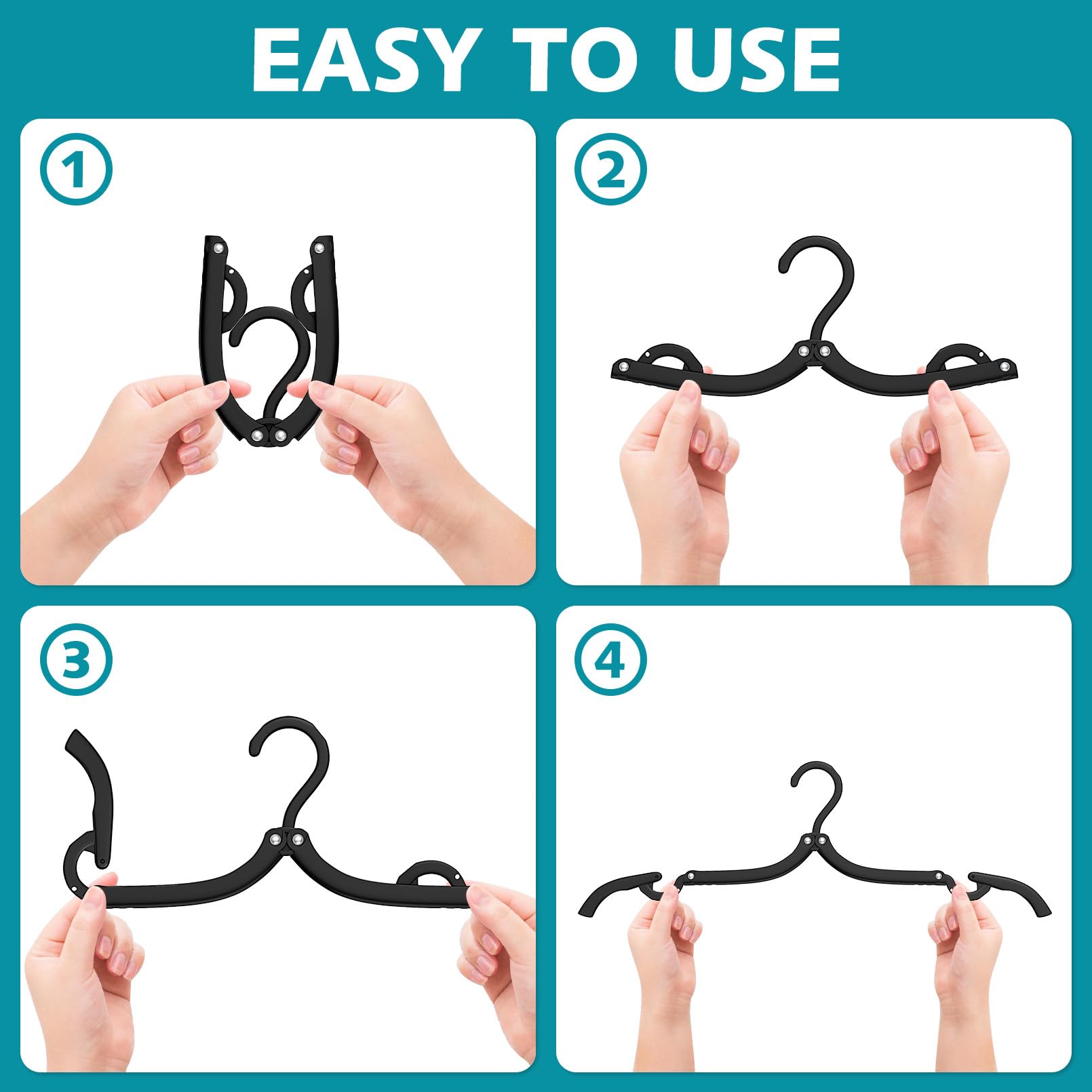 30 Pack Foldable Travel Hangers - Portable Clothes Hanger Organizer for Suitcase, Plastic Drying Rack for Travel, Camping, RV & Cruise - Space Saving Black Hangers (Perfect for Hotels, Dorms & Business Trips)