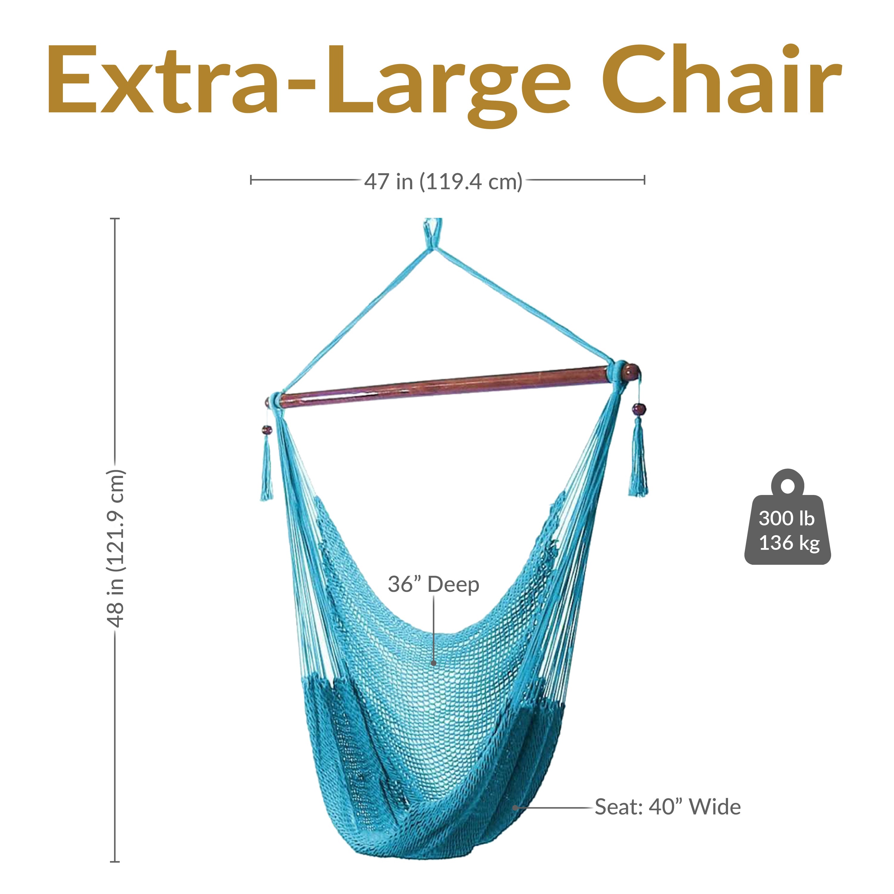 Extra Large Caribbean Polyester Rope Hammock Chair for Outdoor Relaxation - Perfect for Backyard, Patio, Poolside & Beach Lounging
