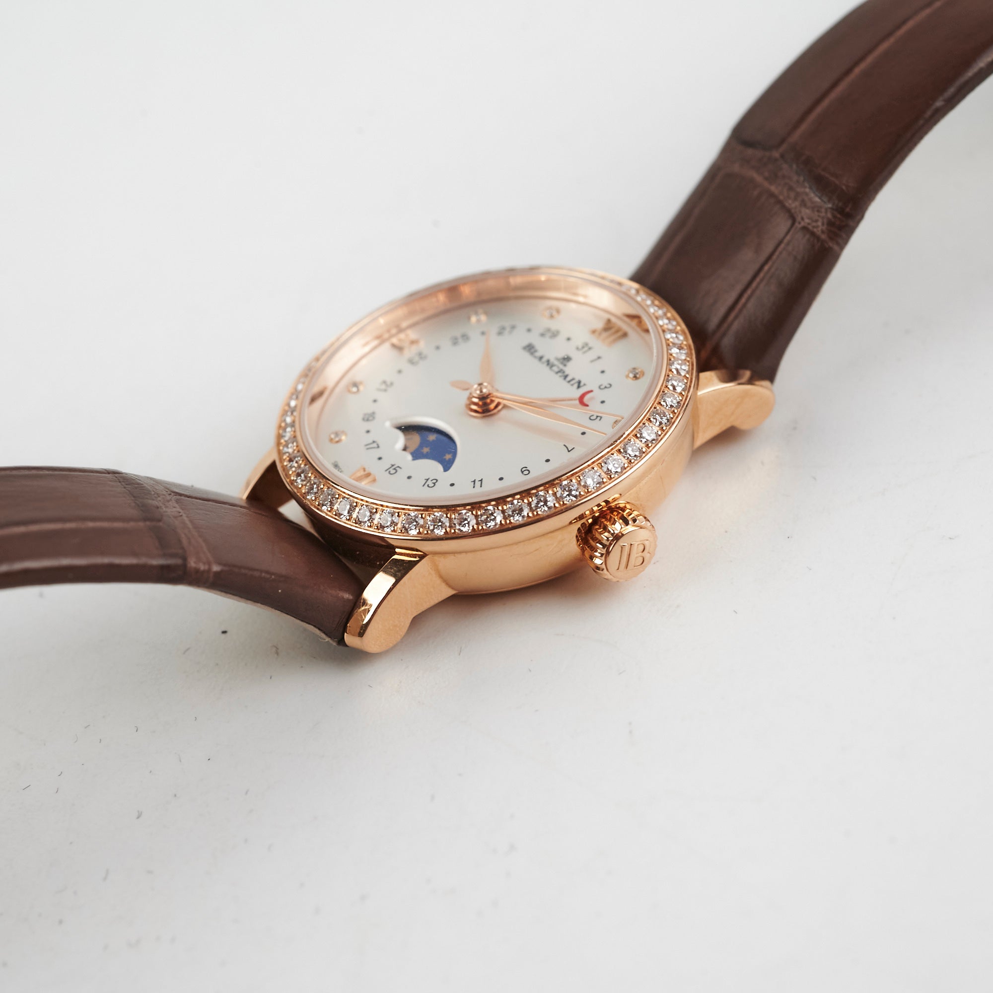 Blancpain Villeret 29mm Rose Gold Moonphase Diamond Watch for Women - Luxury Swiss Automatic Timepiece with Date Display & Diamond Bezel - Perfect for Formal Events, Weddings & Special Occasions