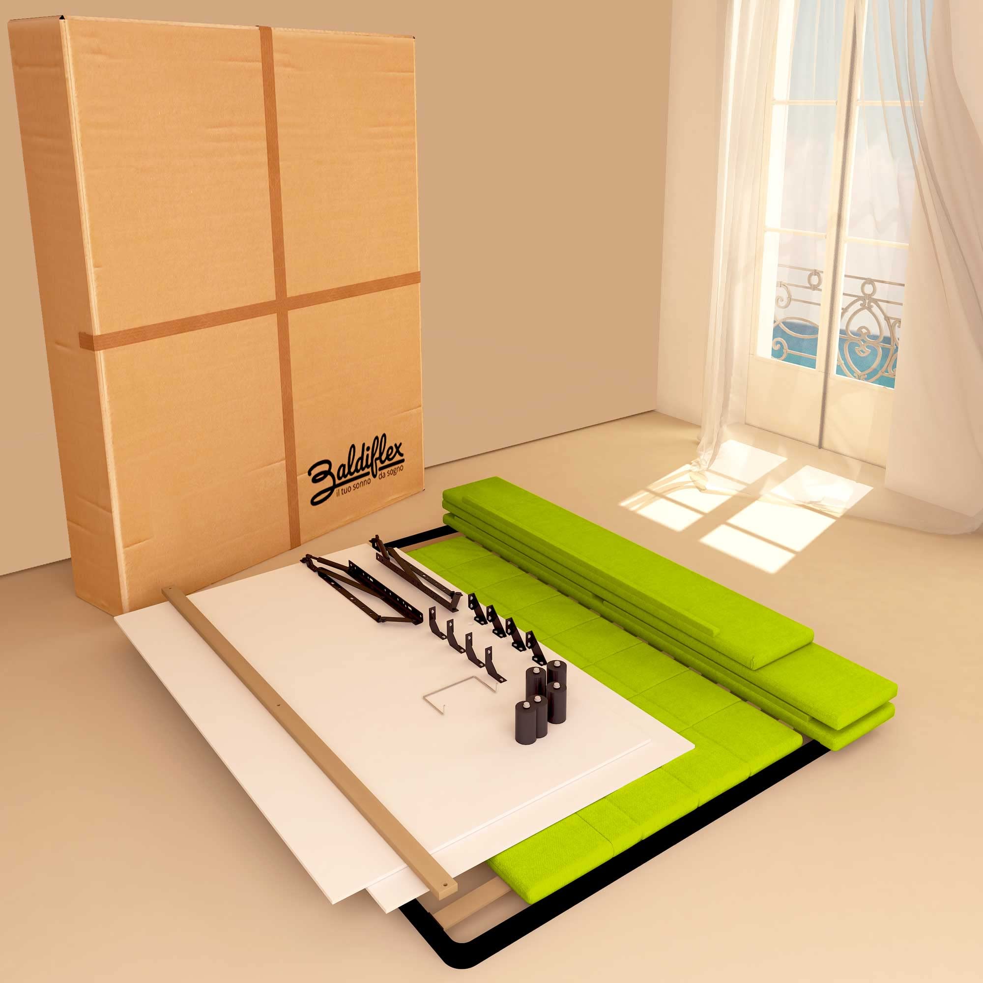 Baldiflex Single Bed with Storage, Synthetic Leather Dublin Model, Slatted Base for Single Mattress, 180 x 190 cm, Elegant Headboard, Apple Green - Perfect for Small Bedrooms, Guest Rooms & Studio Apartments