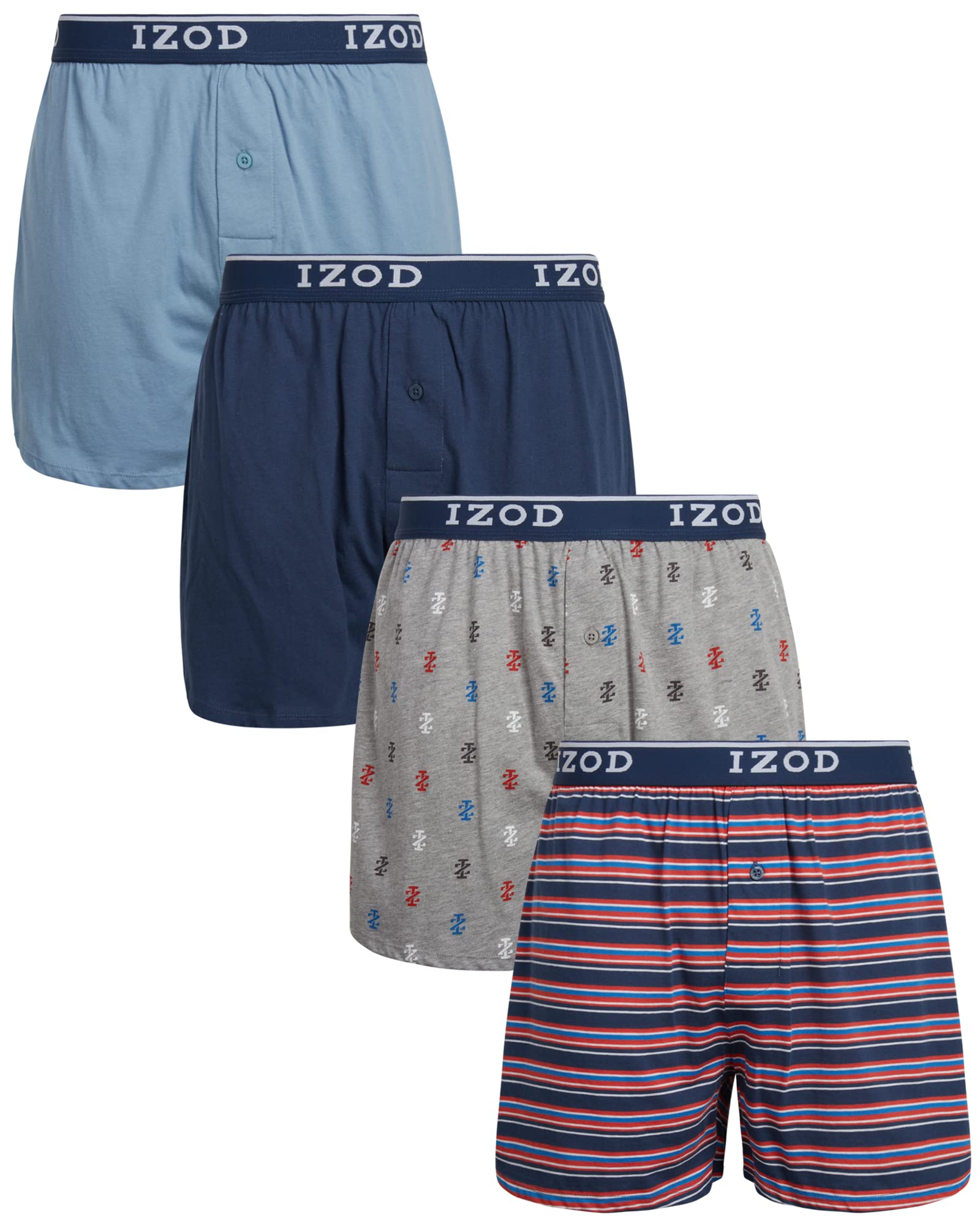 IZOD Men's Boxer Shorts 4-Pack - Soft Breathable Cotton Underwear with Functional Fly - Comfortable Classic Knit Boxers for Everyday Wear (Sizes M-2XL) - Perfect for Work, Gym & Lounge