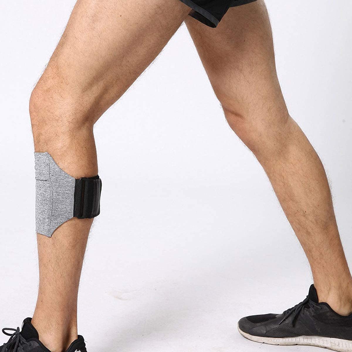 Running & Workout Leg Phone Holder for iPhone 15/14/13/12/11/X/Xs/7/8 Plus & Galaxy S9/8/7/6 - Adjustable Calf Armband Strap Pouch for Jogging, Cycling & Equestrian Riding - Gray Large Size