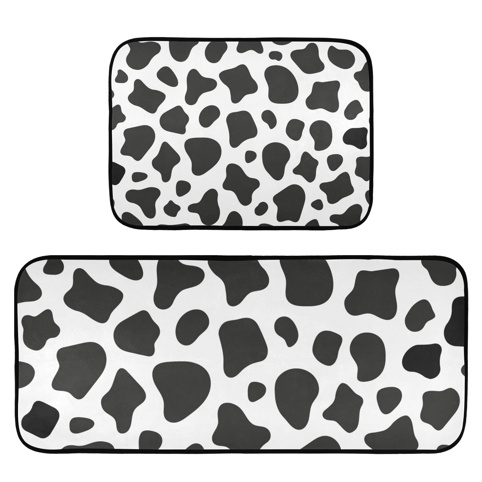 2-Piece Cow Print Anti-Fatigue Kitchen Rugs - Waterproof Non-Slip Floor Mats with Comfort Elastic Cotton Layer for Kitchen, Home, Office, Sink & Laundry - Perfect for Standing Comfort While Cooking and Cleaning