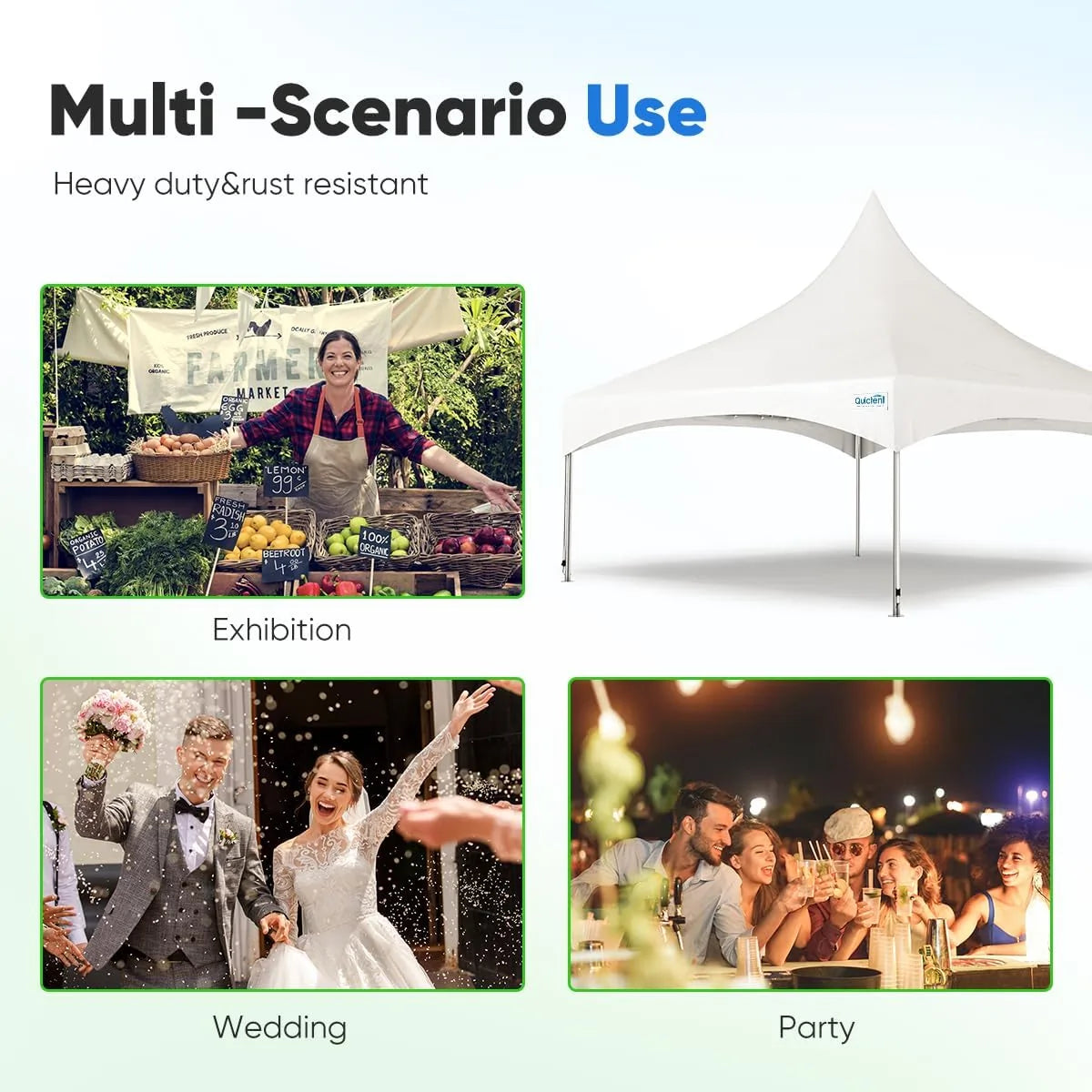 Quictent High Peak Fire Retardant White Party Tent - Waterproof Outdoor Canopy for Weddings, Events & Backyard Gatherings