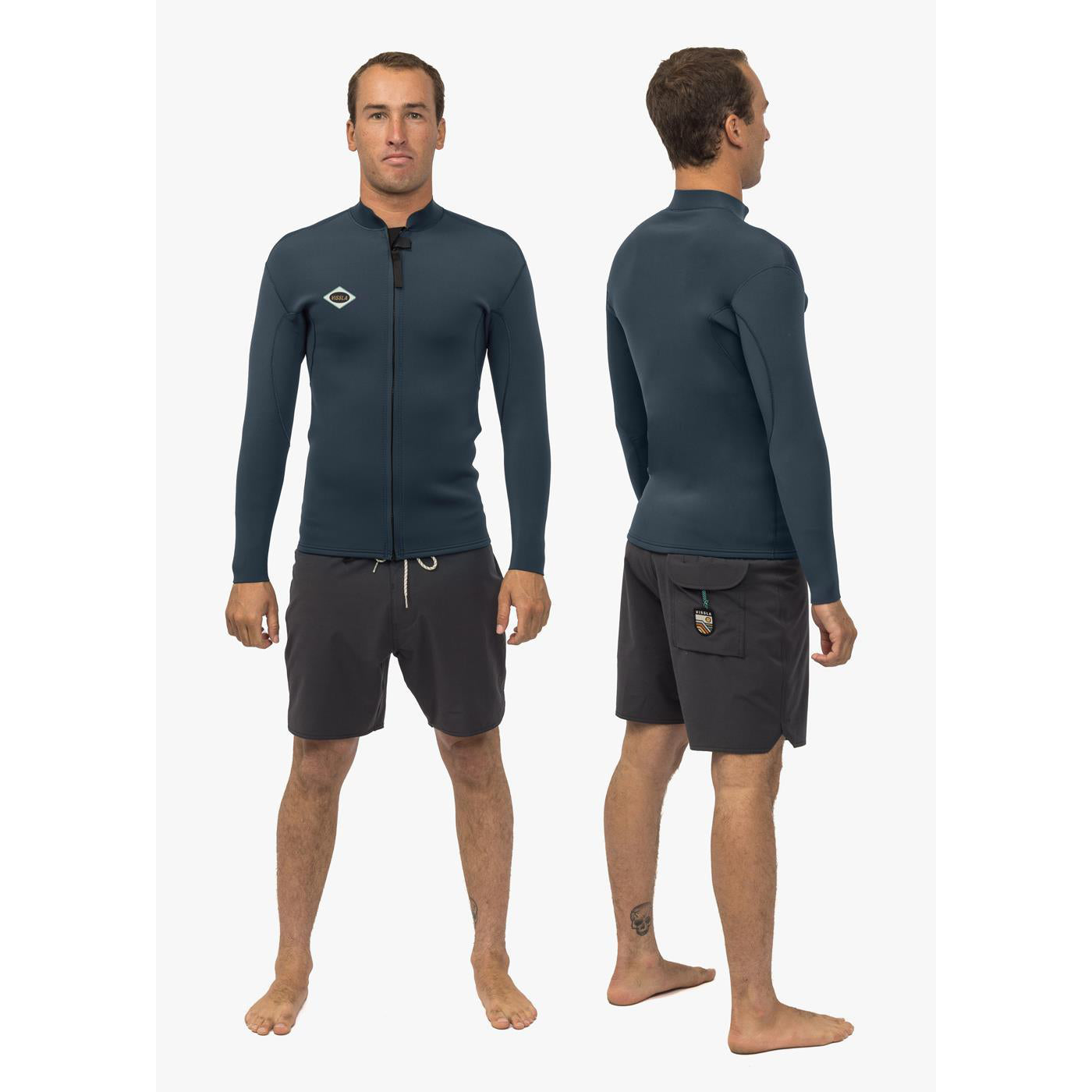 2mm Men's Vissla Solid Front Zip Jacket - DKN Dark Navy - Surfing, Beachwear & Outdoor Activities