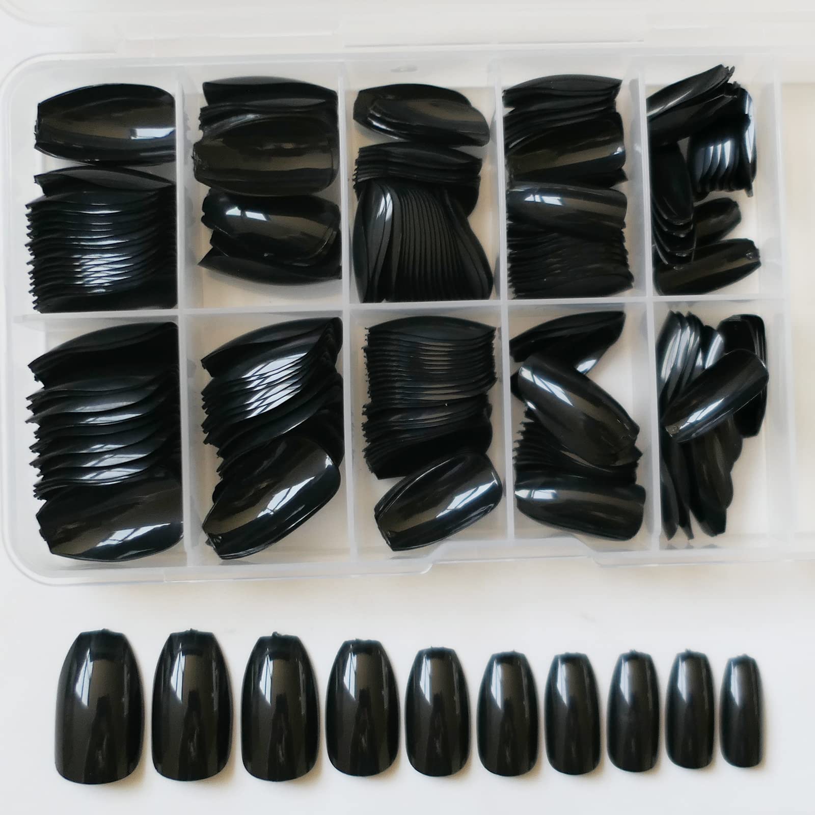 240-Piece Coffin Press-On Nails Short Fake Nails - Medium Length Ballerina Style Glossy Gel False Nails with Glue & Adhesive Tabs - Full Cover Acrylic Tips for Salon-Quality Manicures at Home, Parties & Special Occasions