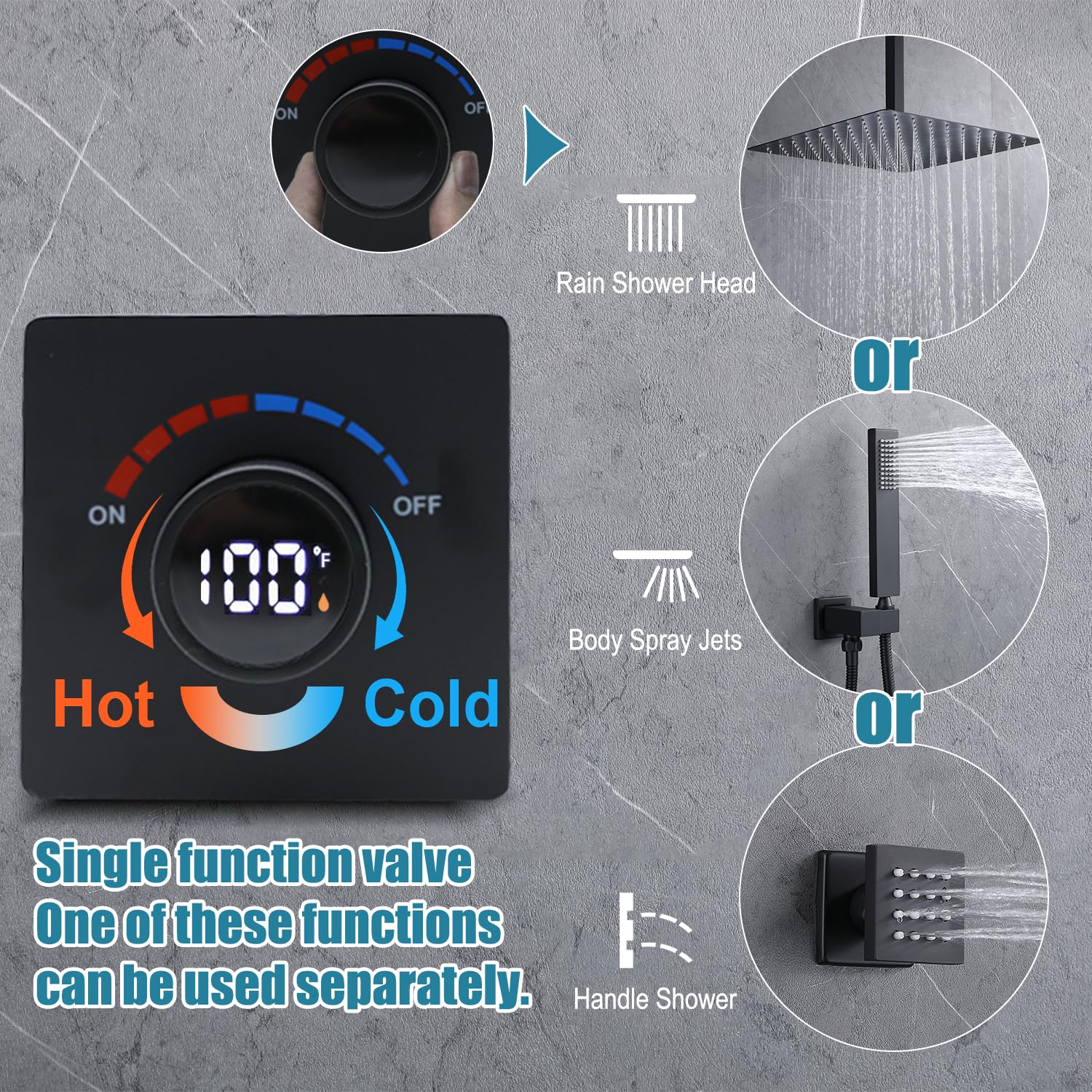Digital Thermostatic Shower Valve with Temperature Display - Solid Brass Concealed Shower Diverter Valve Kit - Wall Mounted Shower System with Body Jets & Individual Controls - Matte Black Finish for Modern Bathrooms & Spa-Like Showers