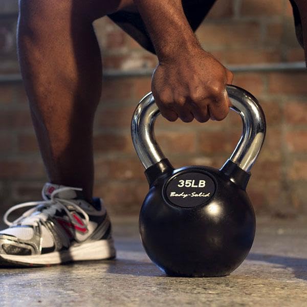 Body-Solid Rubber Coated Kettlebells with Chrome Handle - Premium Weight Training & Core Workout Equipment for Home Gym, CrossFit, and Functional Fitness