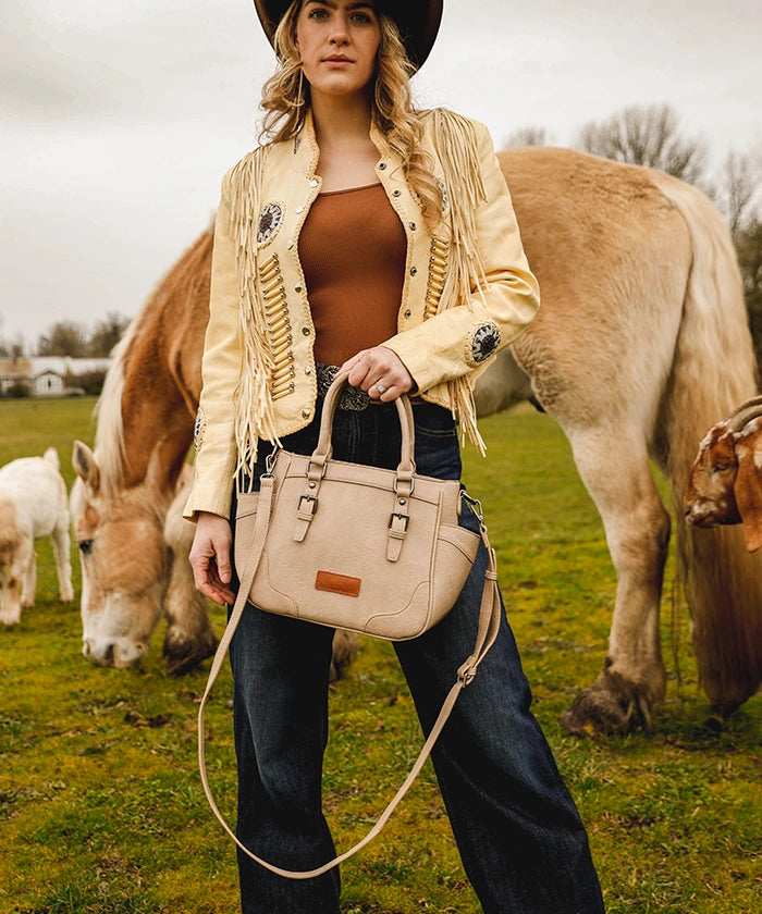 Wrangler Genuine Leather Buckle Tote Bag for Women - Stylish & Durable Handbag for Work, Travel & Everyday Use