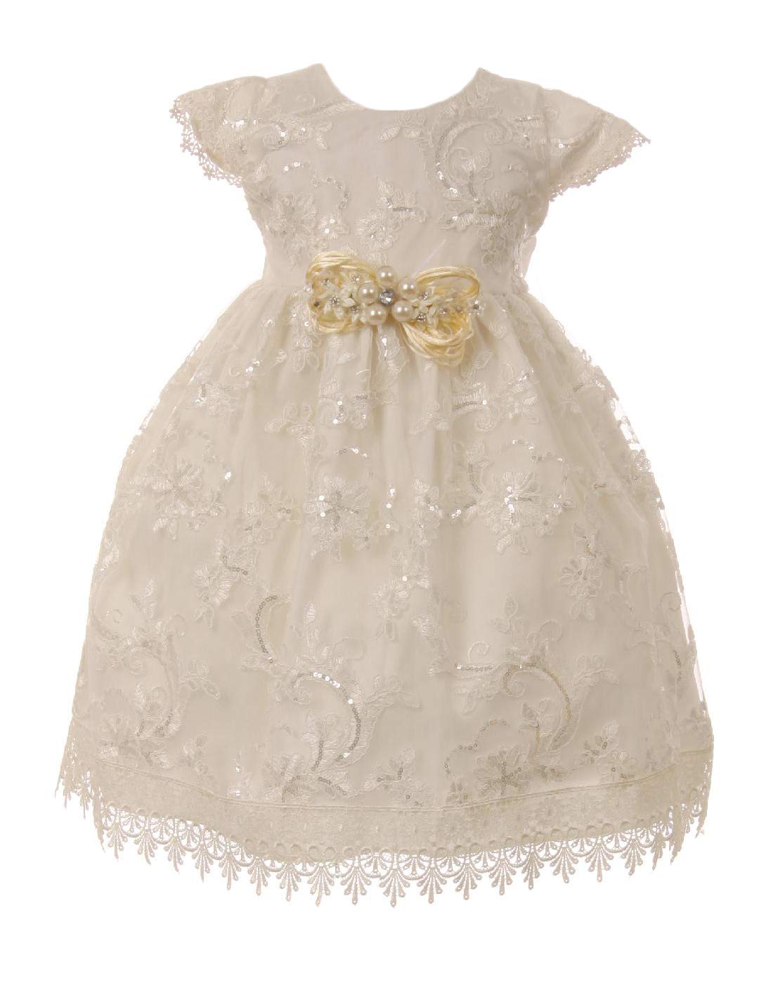 Ivory Baby Toddler Girls Christening Baptism Dress with Bonnet - Flower Girl Dress for Easter, Wedding & Party Occasions - Perfect for Special Celebrations & Photoshoots