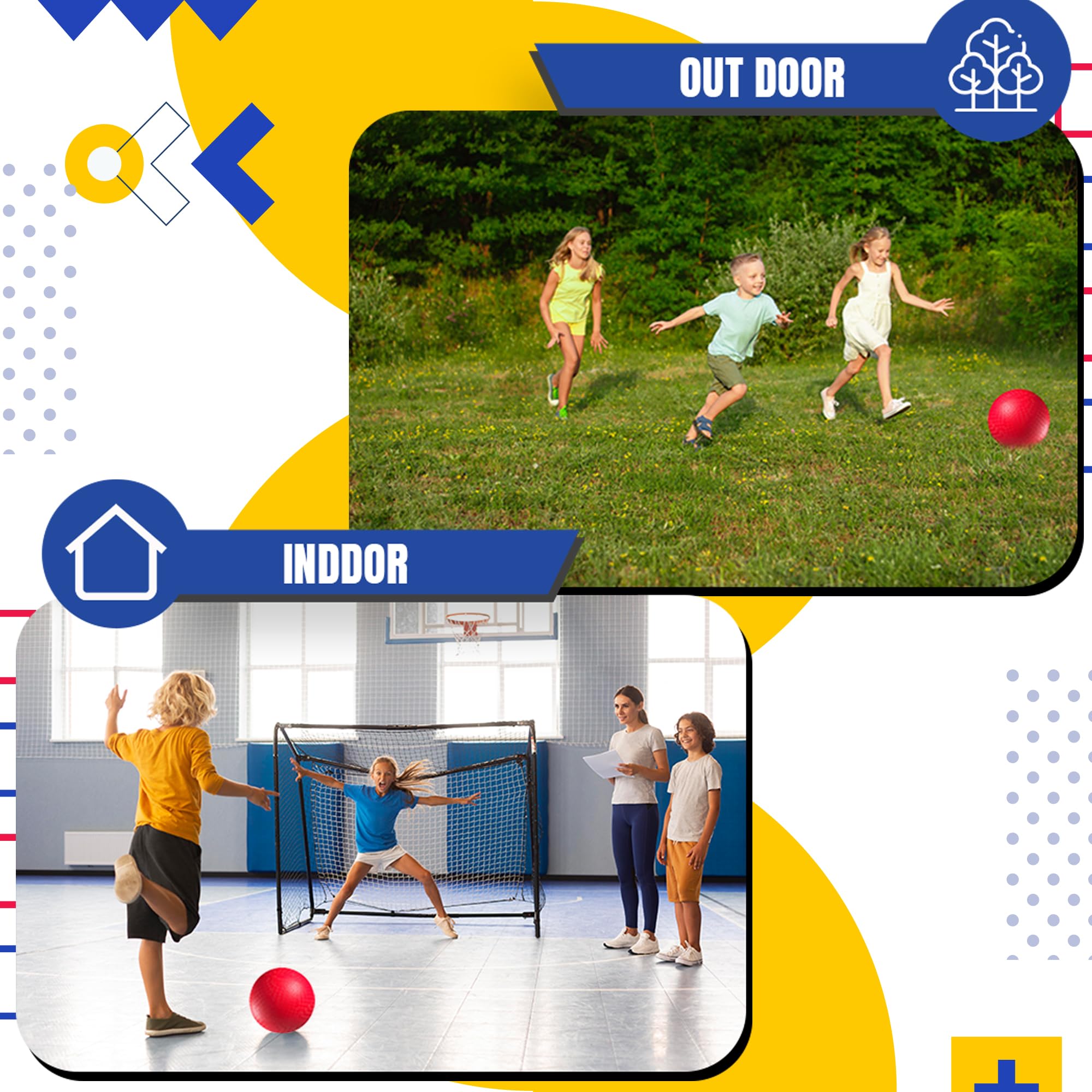 Bedwina 4-Pack 8.5 Inch Red Rubber Playground Balls - Inflatable Kickball, Dodgeball & Four Square Balls for Kids and Adults with Hand Pump - Perfect for Indoor & Outdoor Games, School PE, Recess, Backyard Fun and Team Sports