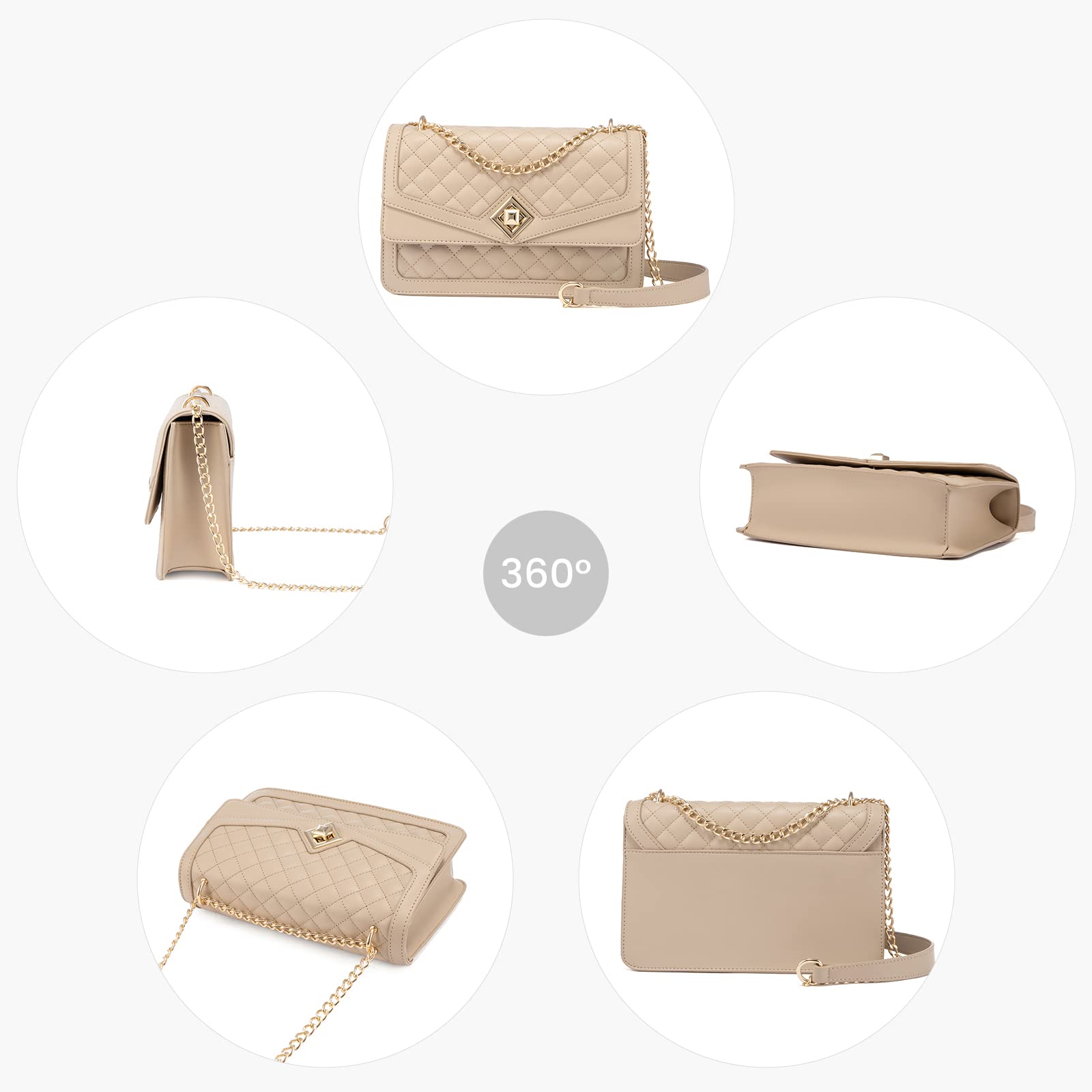 LOVEVOOK Women's Leather Quilted Crossbody Bag with Chain Strap - Stylish Clutch Satchel Purse for Evening, Party & Daily Use | Trendy Shoulder Bag for Ladies