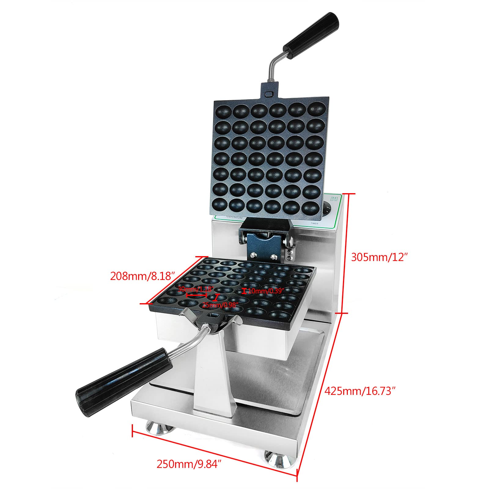1200W Commercial Bubble Waffle Maker Machine - Non-Stick Electric Egg Waffle Maker with Adjustable Temperature & Timer Control - Perfect for Home, Cafes, and Dessert Shops - Make Delicious Hong Kong Style Bubble Waffles Easily