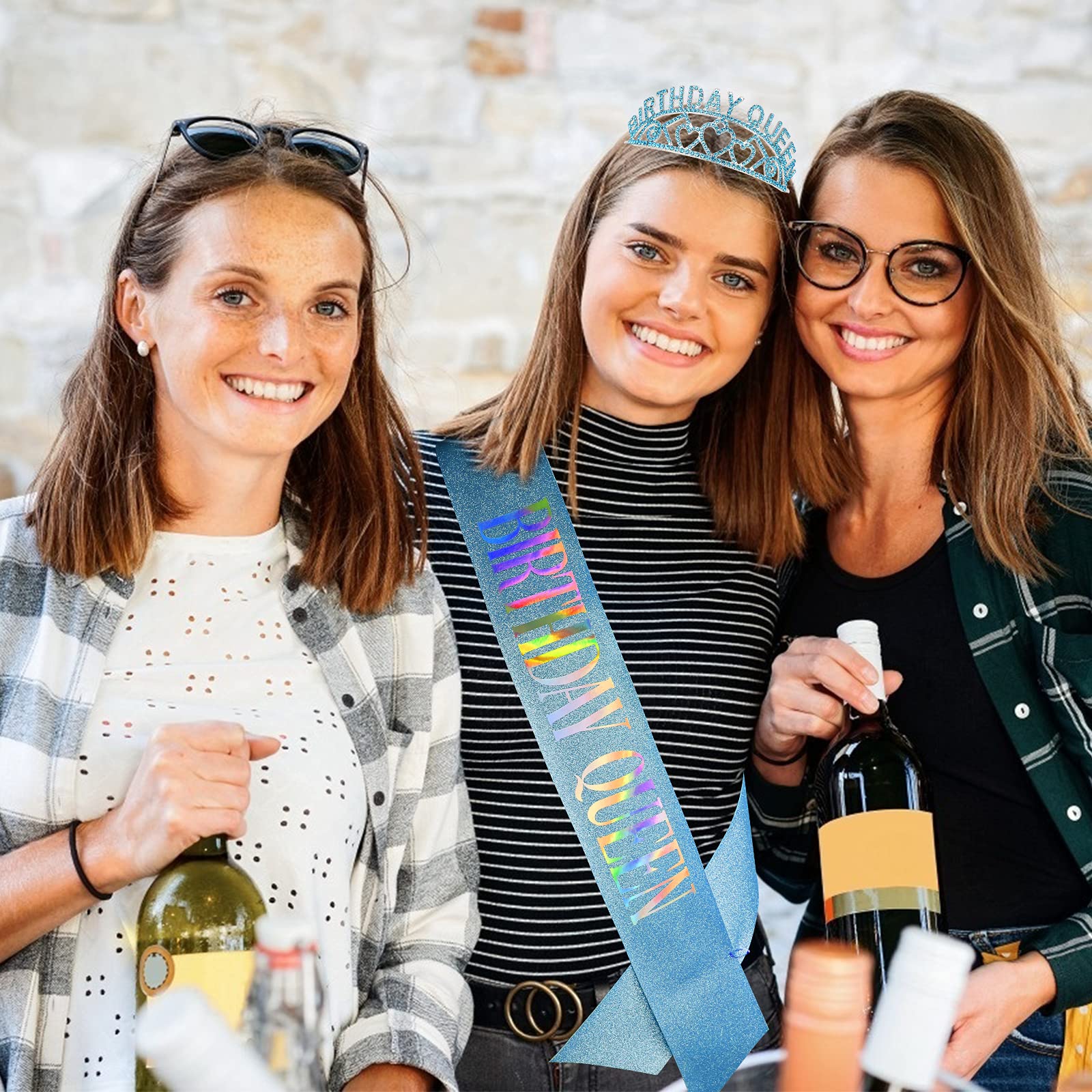 Semato Birthday Crown and Glitter Sash Kit - Princess Birthday Party Decorations for Girls, Kids Birthday Party Supplies & Favors (Blue) - Perfect for Birthday Celebrations, Princess Themed Parties & Special Occasions