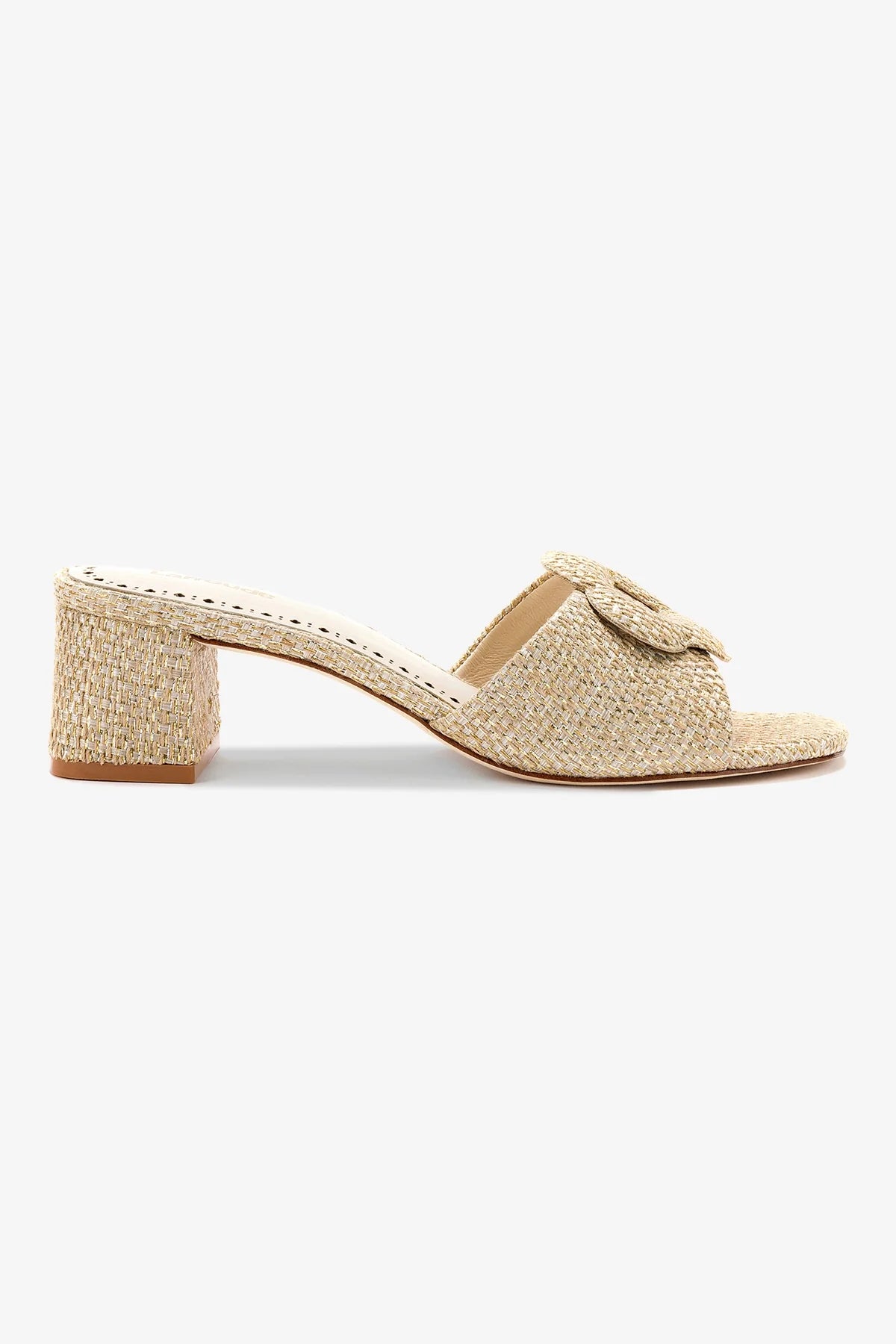 Gold Metallic Raffia Flora Mule - Women's Comfortable Slide Sandals for Summer Beach, Pool, and Casual Outings