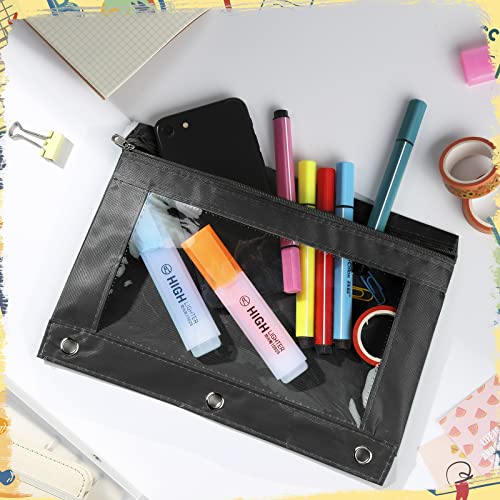 Marspark 48-Pack 3-Ring Zipper Pencil Pouch with Clear Window for Binders - School & Office Supplies (Black)