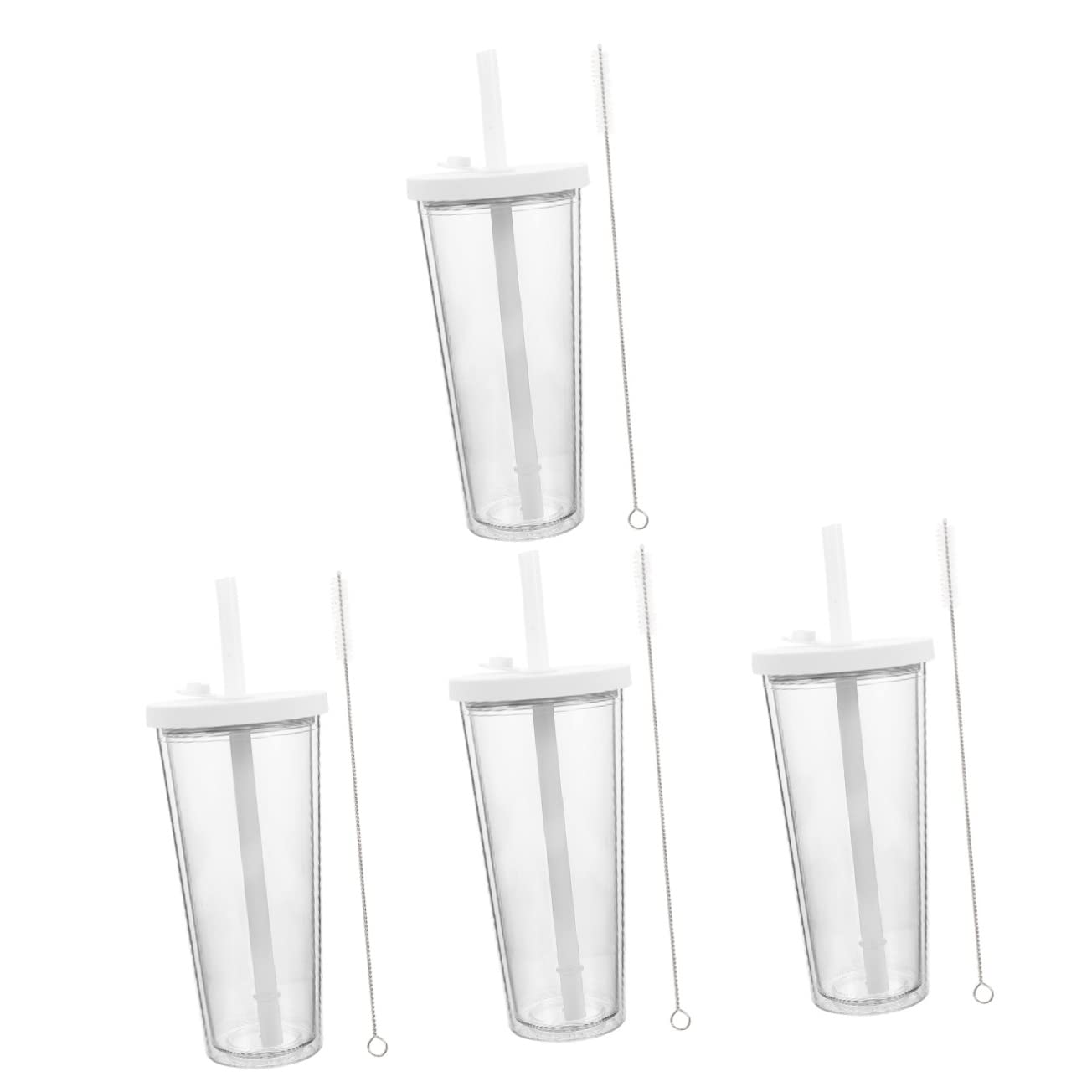 4 Sets Glass Sippy Cups with Straw & Black Lid - Reusable Milk Tea Tumblers, Travel Drinking Glasses for Cold Beverages, Iced Coffee & Smoothies - Perfect for Office, Home & Outdoor Activities (Color: White)