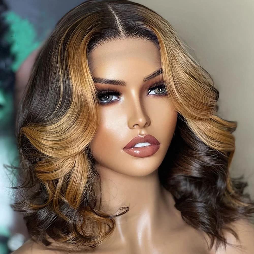 13x6 HD Transparent Lace Front Short Bob Human Hair Wig - Brazilian Body Wave 1B/27 Color 150% Density with Pre-Plucked Baby Hair | Perfect for Daily Wear, Cosplay & Special Occasions