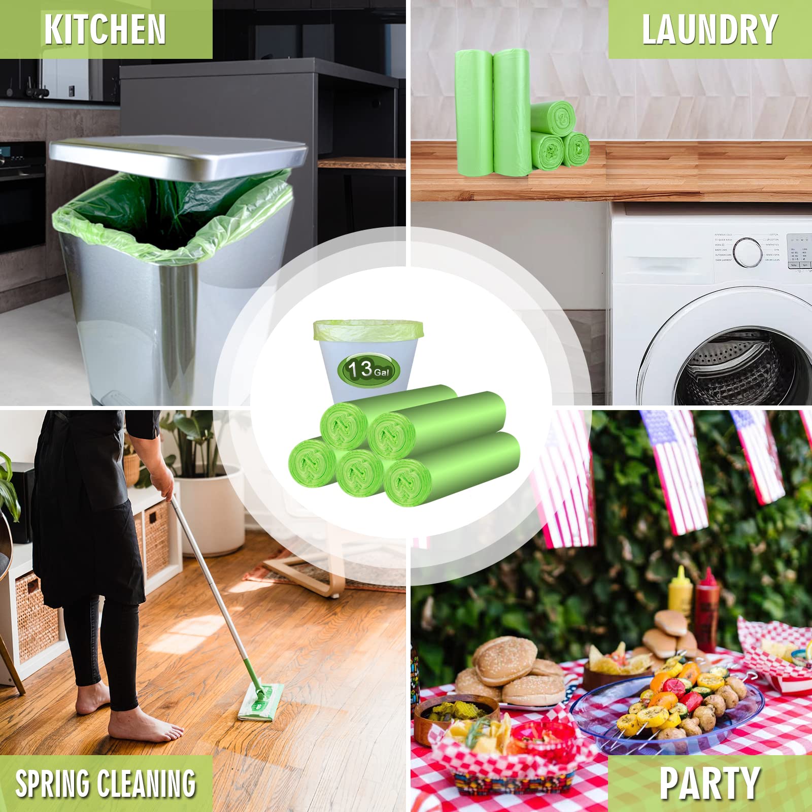 Eco-Friendly 13 Gallon Tall Kitchen Trash Bags - 75 Count Biodegradable Garbage Bags for Recycling | Perfect for Home, Office & Outdoor Use