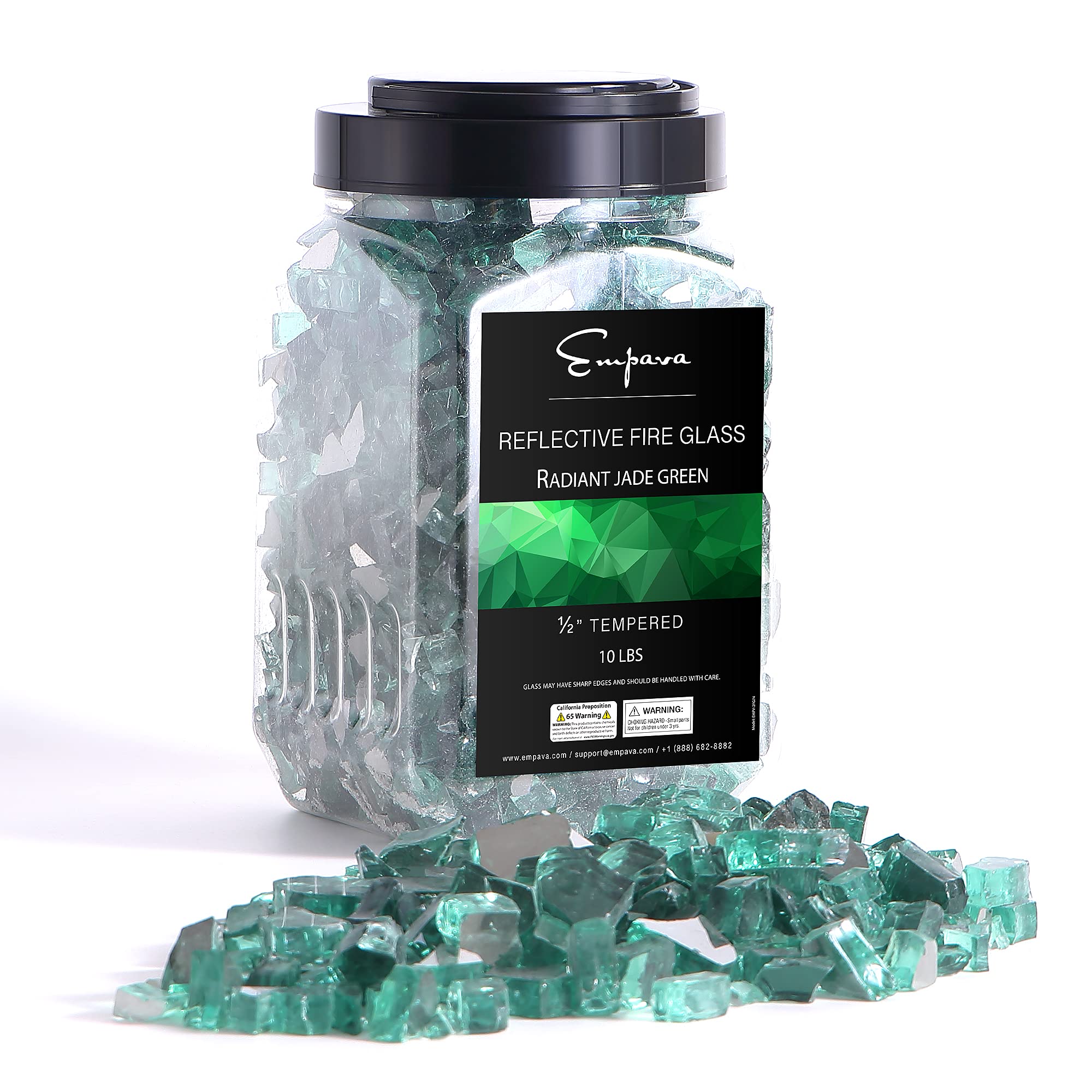 Empava 10 lbs. 1/2 Inch Reflective Tempered Glass for Gas Fire Pit - Radiant Jade Green - Perfect for Outdoor Patio, Backyard, and Fireplace Decor
