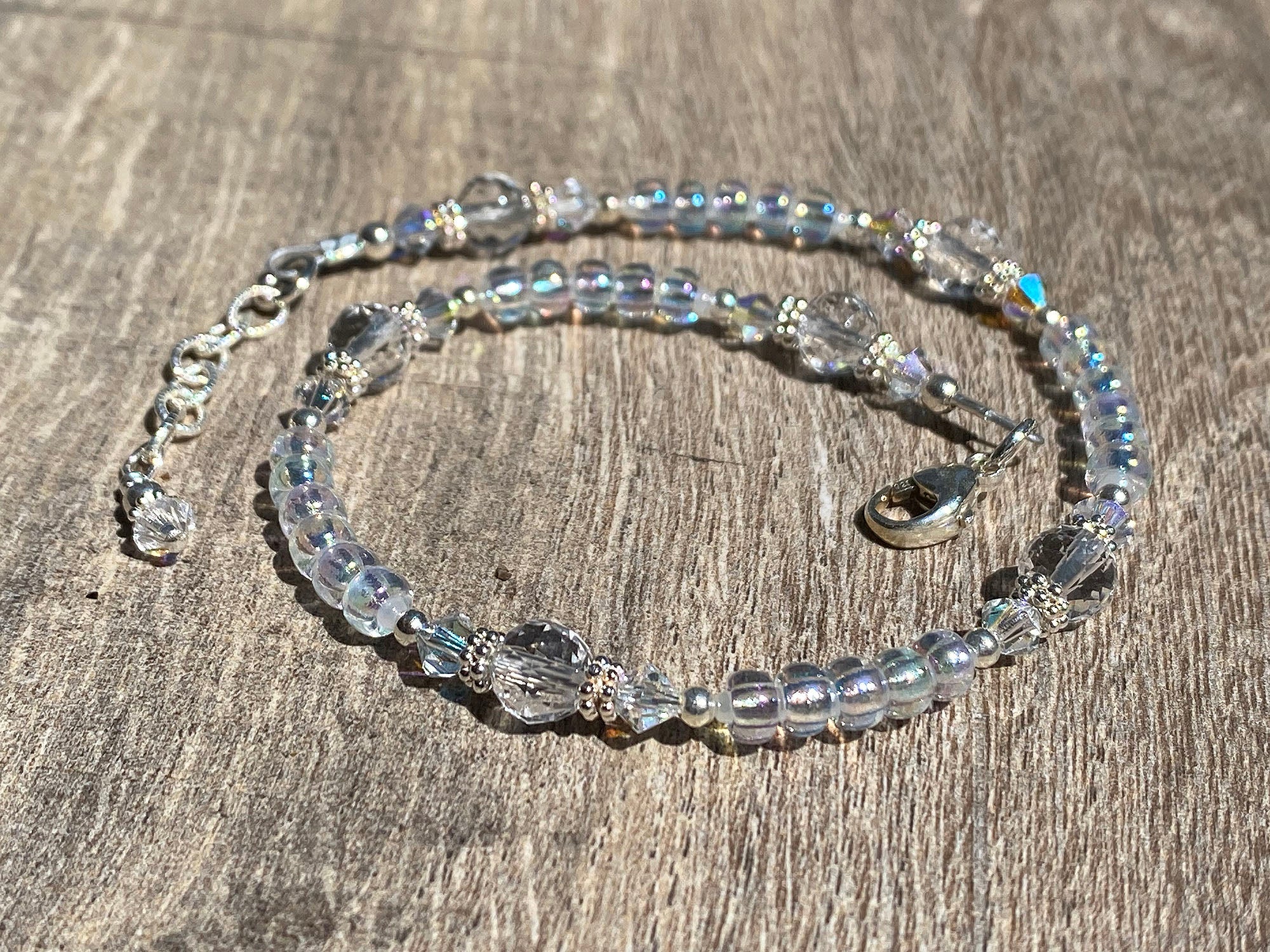 Iridescent Crystal Gemstone Beaded Anklet - Elegant Adjustable Ankle Bracelet for Women, Boho Beach Jewelry for Summer Outfits & Festival Accessories