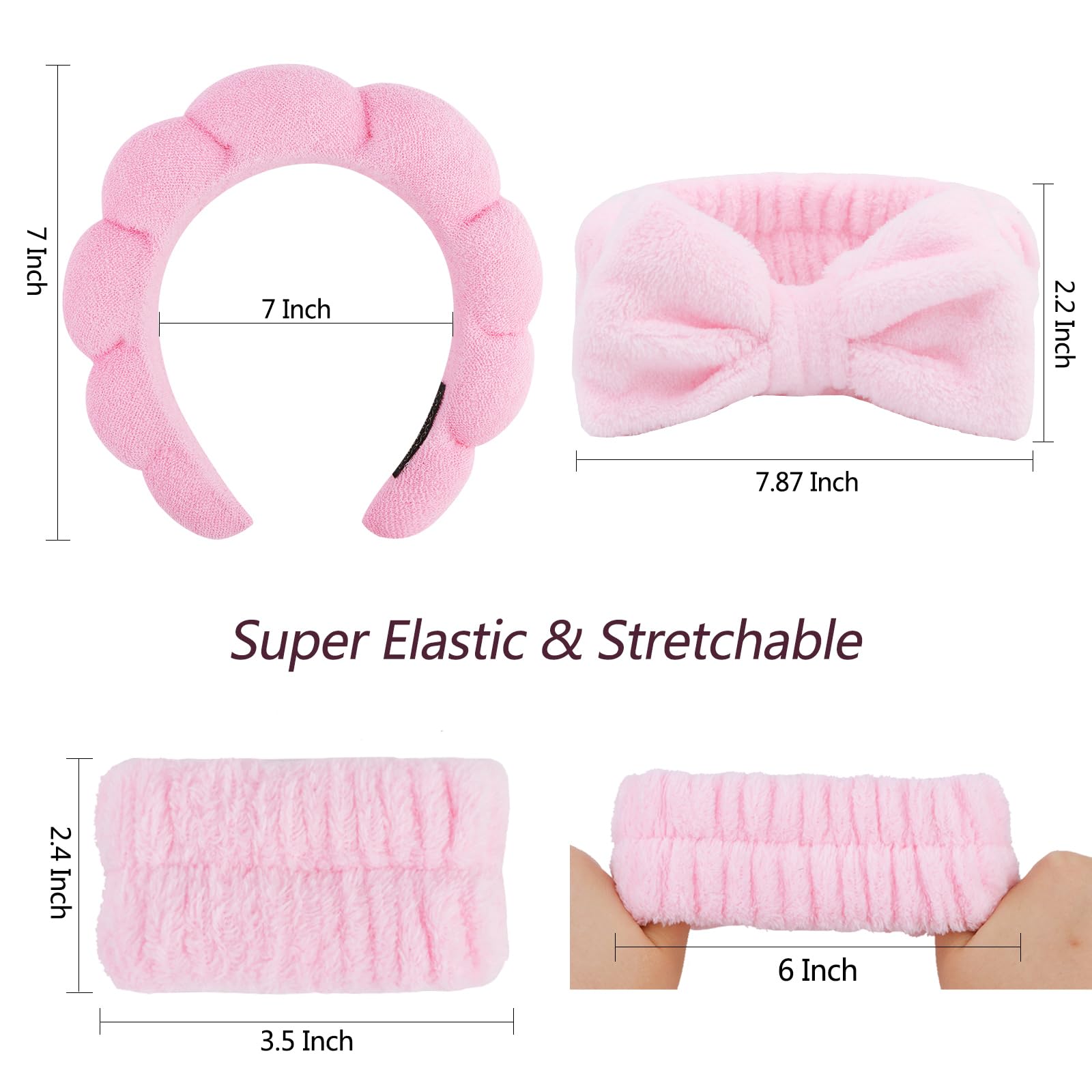 VELSCRUN 6 Pack Pink Microfiber Hairbands - Soft Spa Headbands for Women & Girls, Makeup & Skincare Headbands, Face Wash Hair Accessories (Great Gift Idea) - Perfect for Salon, Spa, Home Skincare Routine & Travel