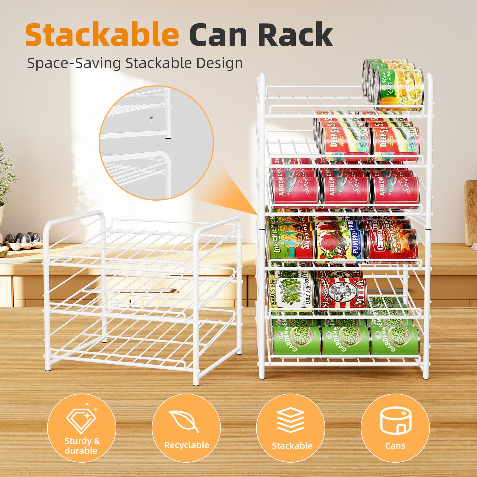 Stackable Can Organizer for Kitchen & Pantry - Holds 36 Cans, Space-Saving Can Rack Dispenser - Perfect for Soda, Beer & Food Storage (White)