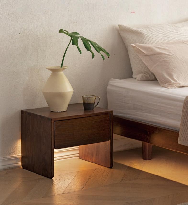 Modern Solid Wood Nightstand - Black Walnut & Ash Wood Bedside Table for Bedroom, Living Room, or Office - Stylish and Functional Storage Furniture