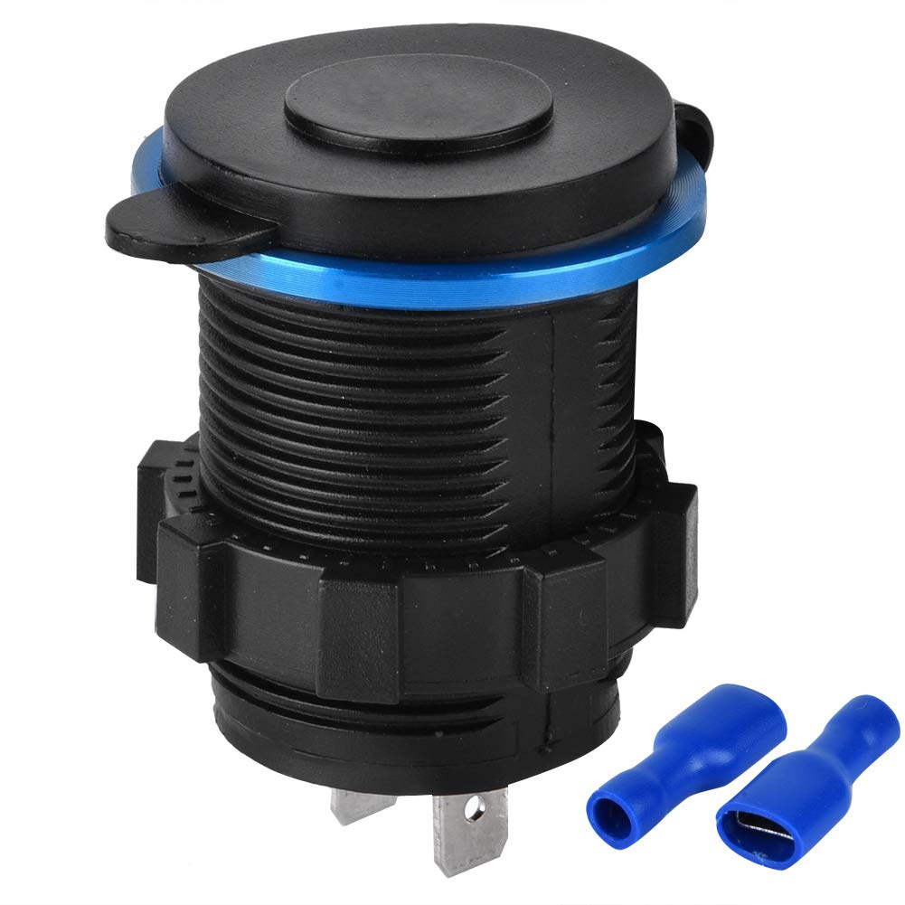 4.2A Dual USB Car Charger Socket - Aluminum Alloy Fast Charging Port for Cars, Motorcycles, Boats (Black with Blue LED) - Perfect for Road Trips, Marine Use & Powering Multiple Devices On-The-Go
