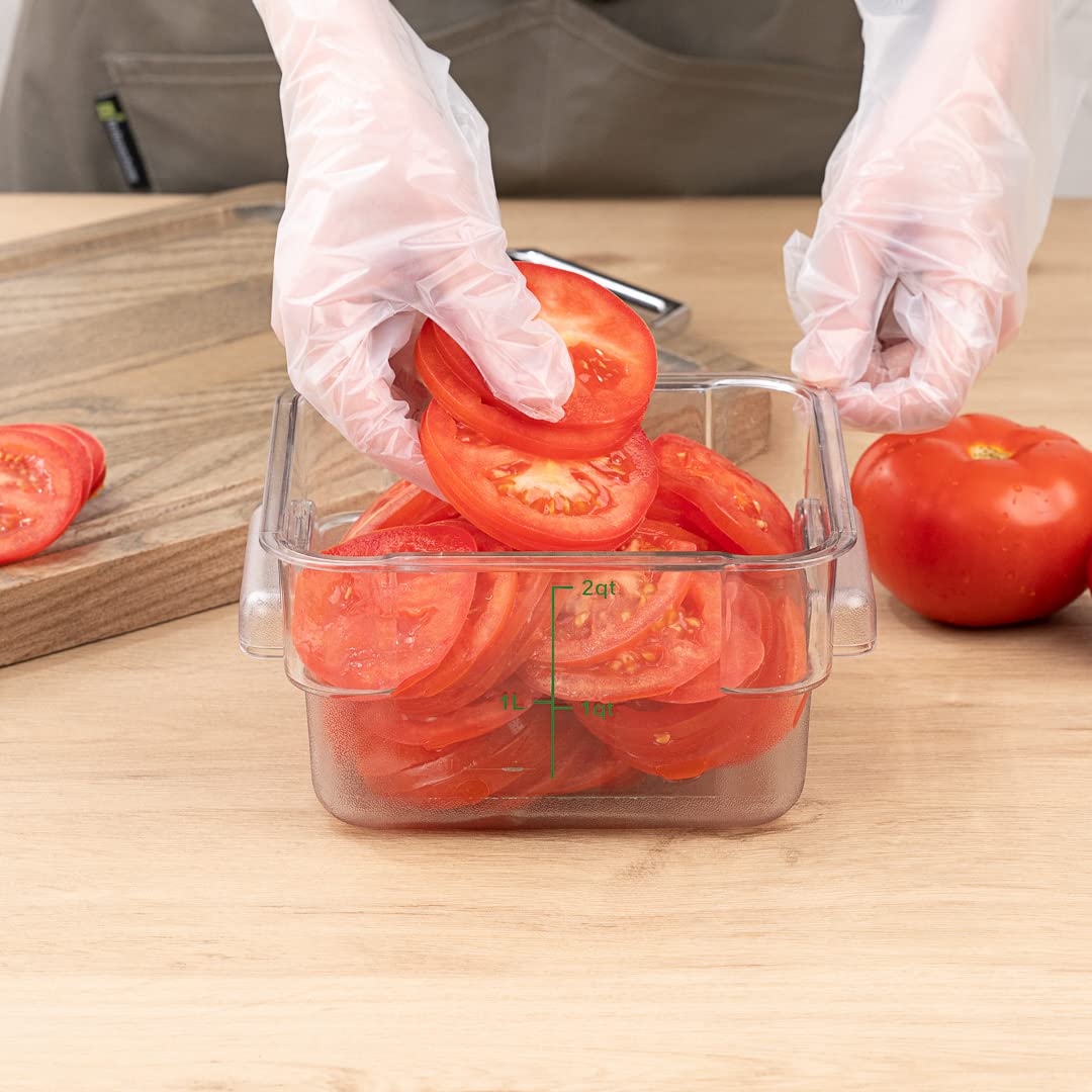 Restaurantware Met Lux 2 Quart Square Brine Buckets - 10 Pack Clear & Green Plastic Marinating Containers with Volume Markers | Built-In Handles, Freezer-Safe (Lids Sold Separately) | Perfect for Pickling, Dough Rising & Food Storage