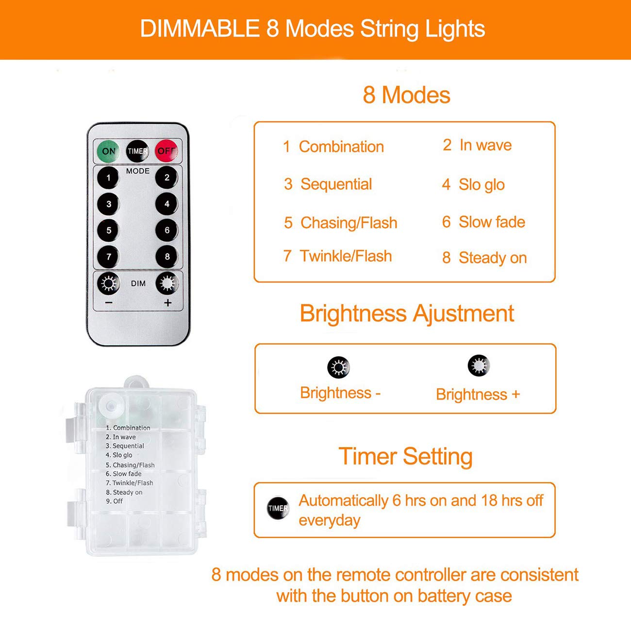 Battery Operated LED Rope Lights 40Ft - 120 LED String Lights with Remote, 8 Lighting Modes & Timer, Dimmable Fairy Lights for Indoor/Outdoor Camping, Party, Halloween, Christmas Decorations (Warm White) - Perfect for Bedroom, Garden, Patio and Holiday Displays