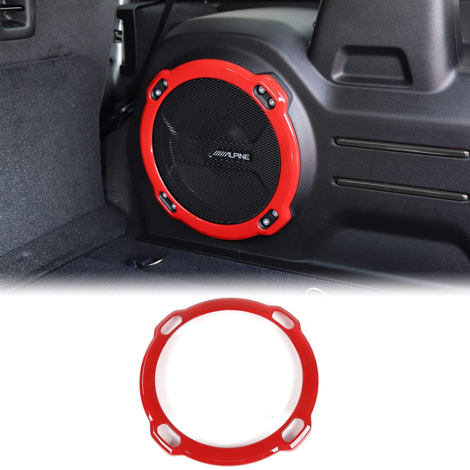 JeCar ABS Trunk Subwoofer Speaker Trim Cover - Interior Accessory Compatible with Jeep Wrangler 2018-2023 JL JLU Rubicon (Red) | Enhanced Bass Protection & Stylish Upgrade for Off-Road Adventures