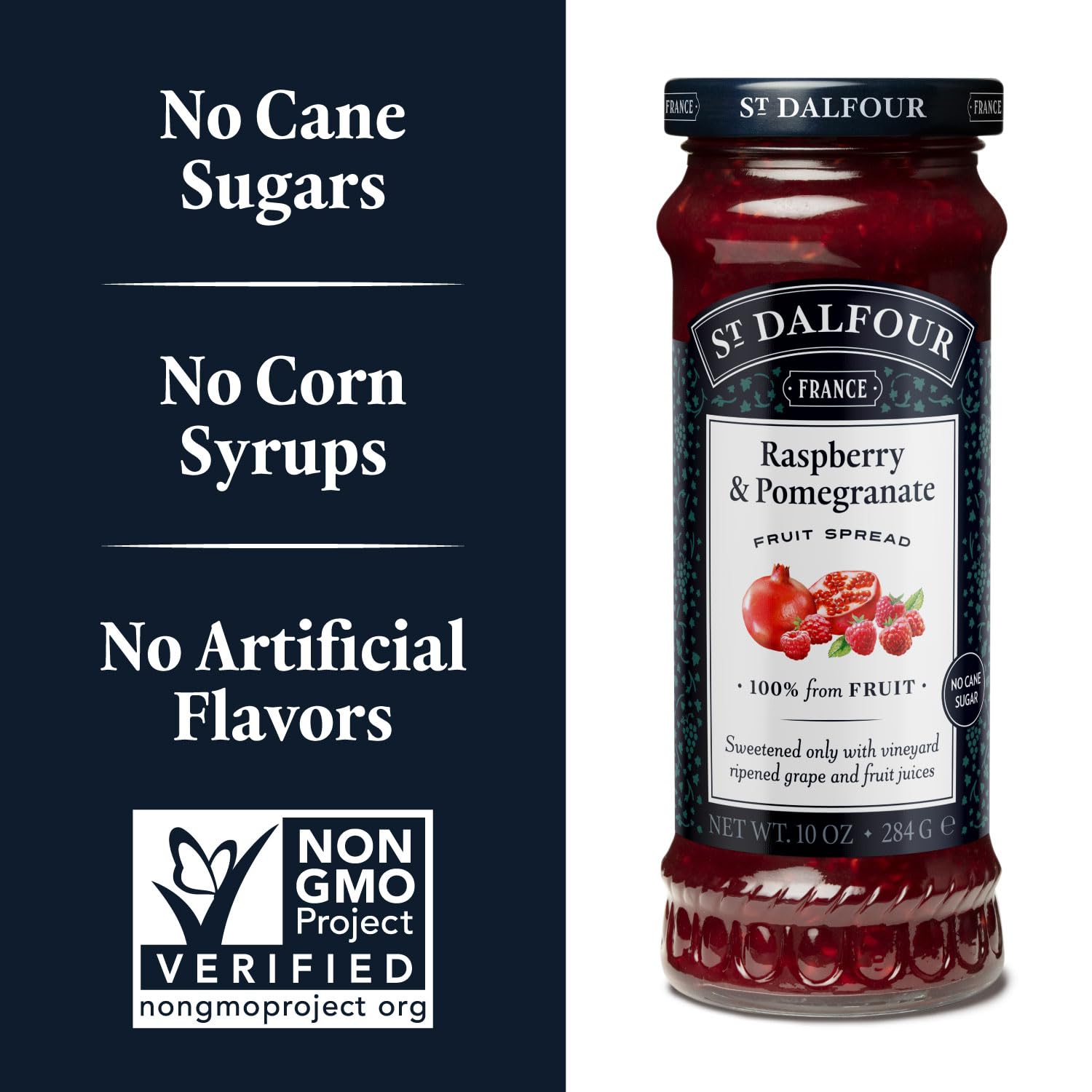 St. Dalfour Raspberry & Pomegranate Fruit Spread - 10oz Jar - 100% Natural Fruit, No Added Sugar, Non-GMO, Vegan, Gluten-Free - Perfect for Toast, Yogurt, Pancakes & Healthy Snacks