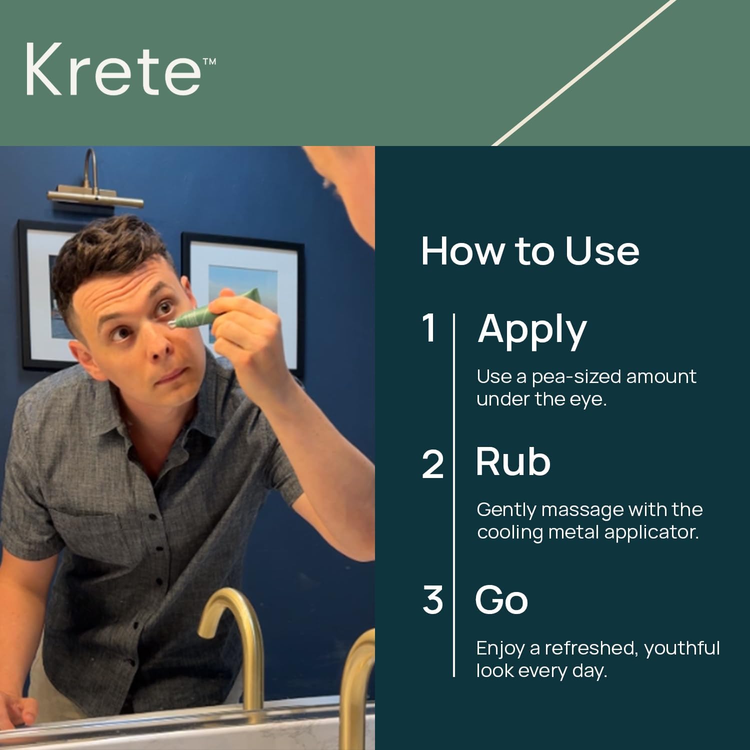 KRETE Men's Skincare System: Cooling Under-Eye Stick, Probiotic Facial Cleanser & Hydrating Serum - Vegan & Cruelty-Free Skincare Routine for Men - 30-Second Skincare Set with Facial Silicone Scrubber - Perfect for Morning & Night Routine, Travel & Gym Essentials
