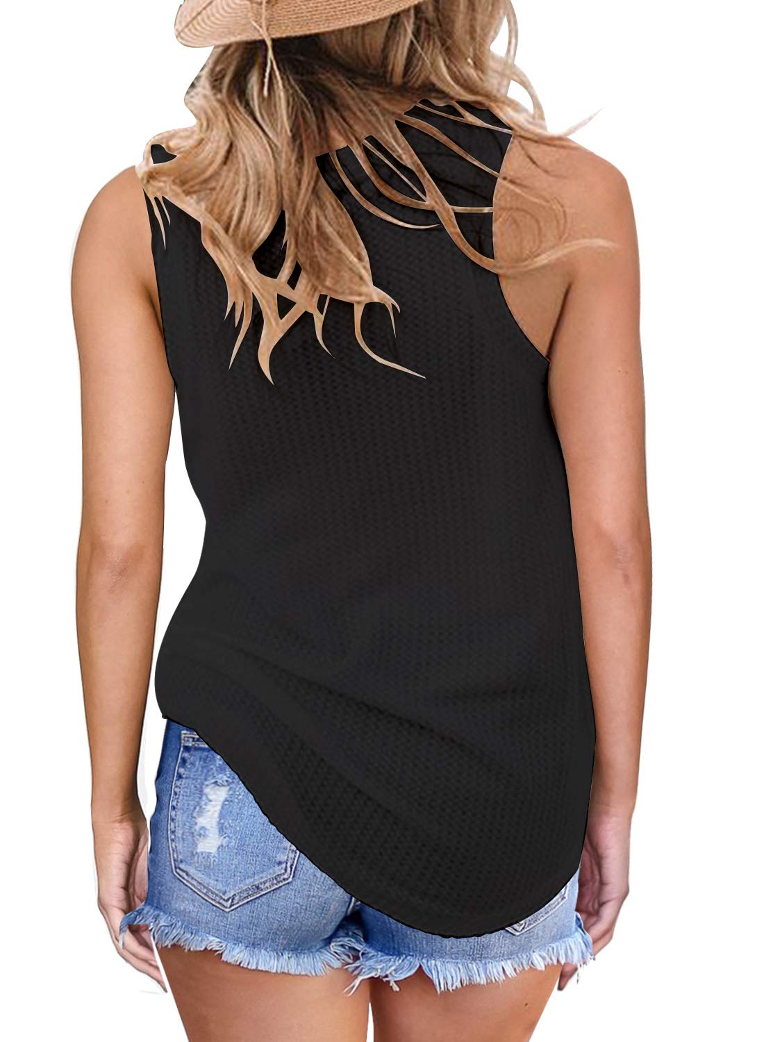 MIHOLL Women's Sleeveless Twist Knot Waffle Knit Tank Top - Casual Cute Summer Shirt for Beach, Vacation & Everyday Wear