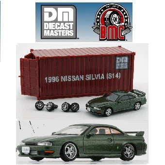 1:64 Scale Nissan Silvia S14 Green Right-Hand Drive Diecast Model Car with Display Case - Perfect for Collectors, Racing Enthusiasts, and Home/Office Decoration