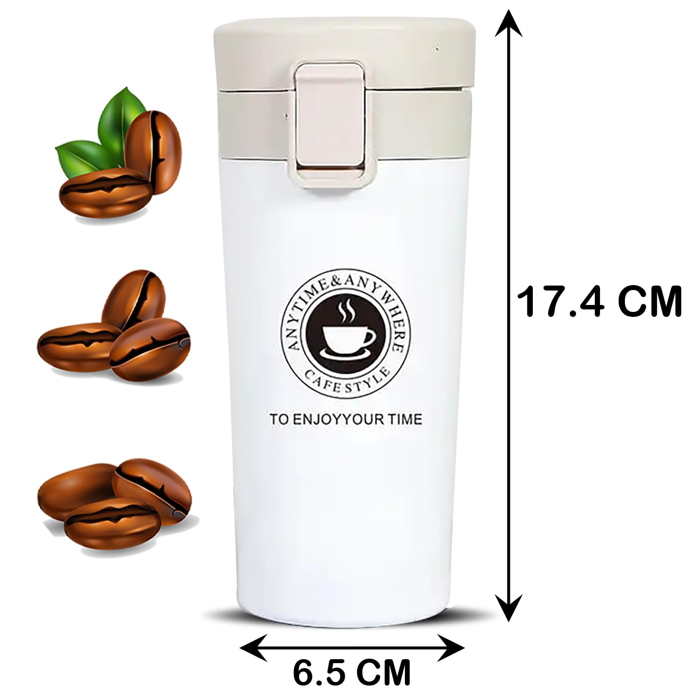 Premium Stainless Steel Vacuum Insulated Coffee Travel Mug - 380ml Leakproof Flip Lid Tumbler for Hot & Cold Beverages, Keeps Coffee & Tea Warm for Hours - Perfect for Travel, Office, School, Camping & Commuting (White)