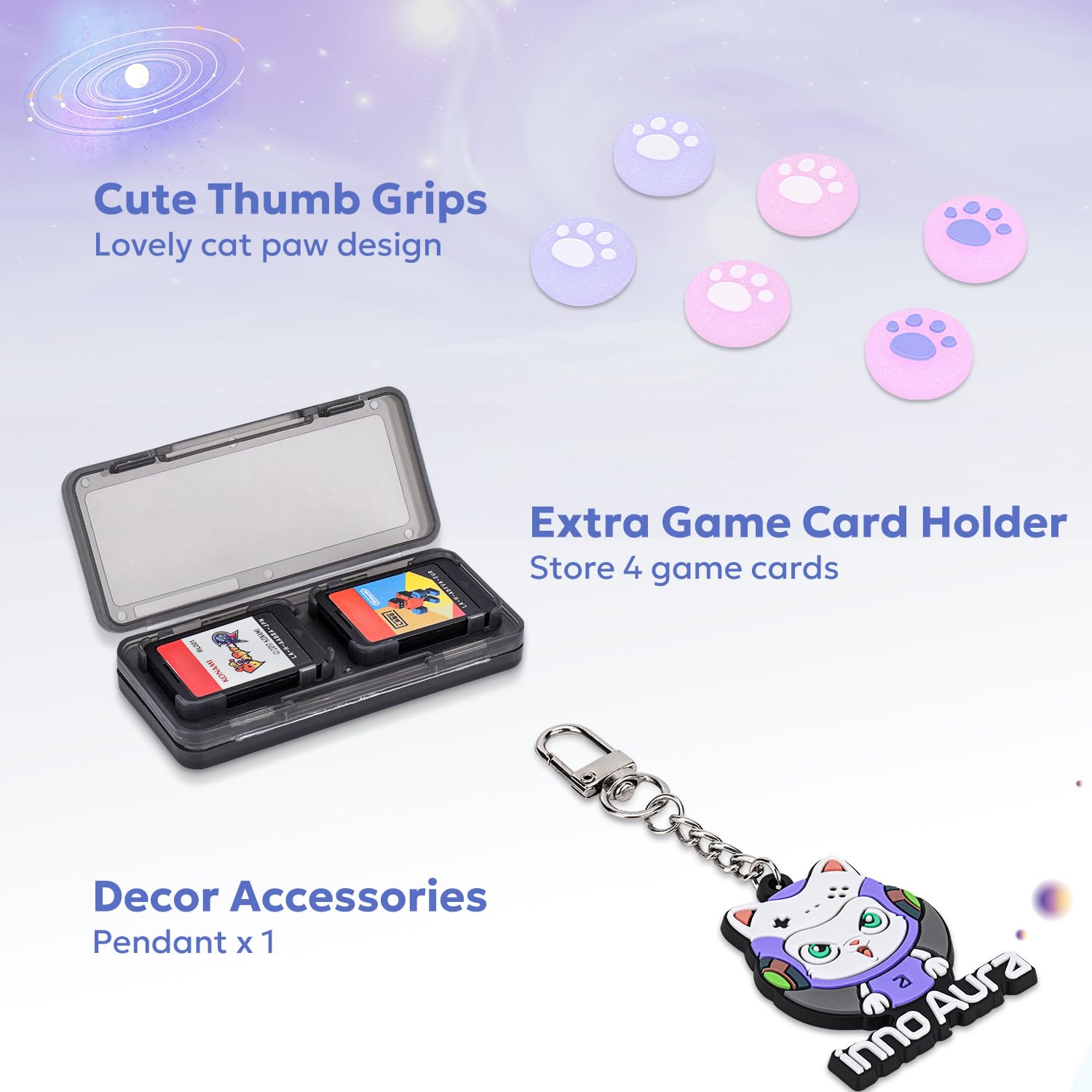 InnoAura 15-in-1 Nintendo Switch Accessories Bundle - Protective Carrying Case, Game Case, Screen Protector & Thumb Grips (Galaxy Black) | Perfect for Travel, Gaming On-The-Go & Switch Protection