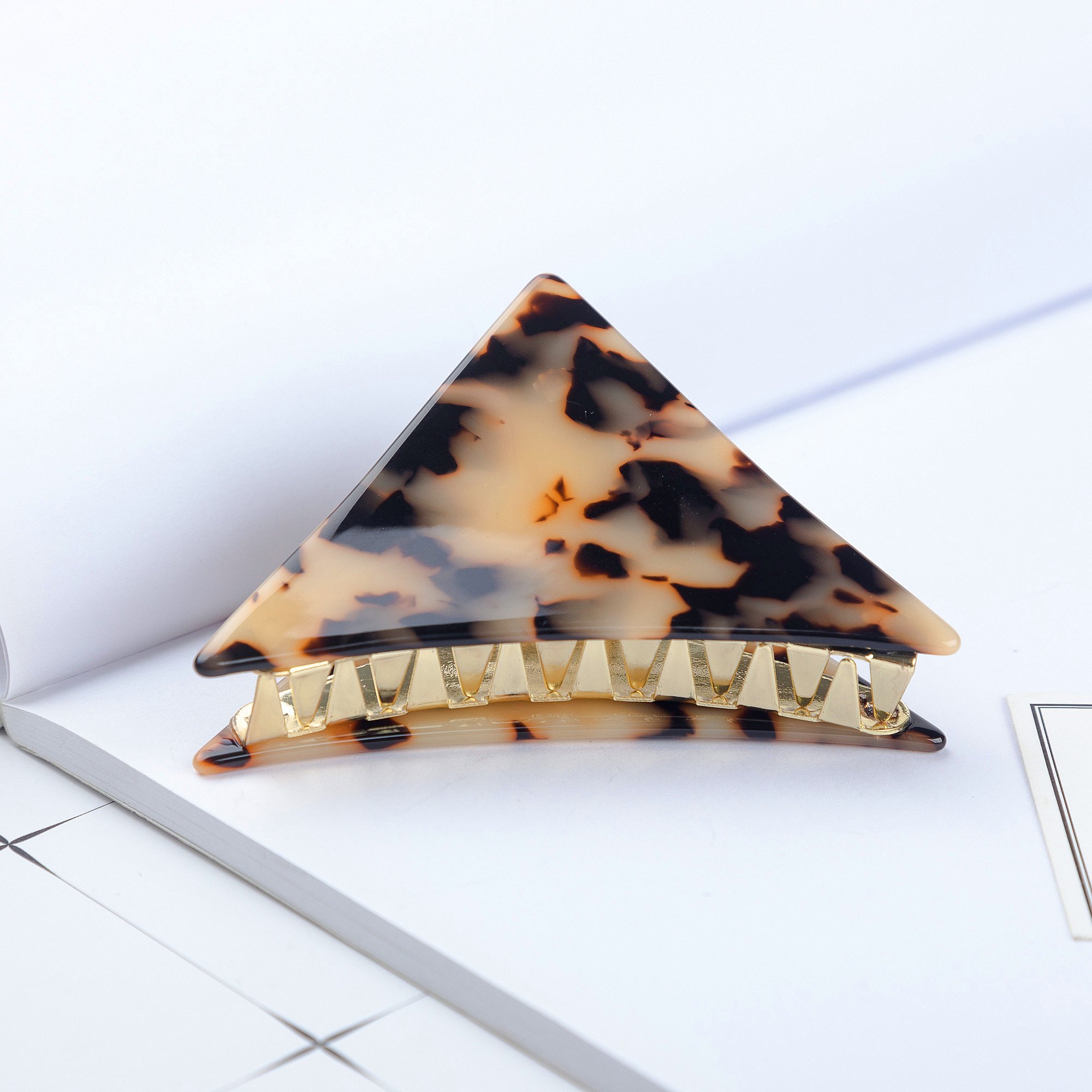 Handmade Celluloid French Hair Clips - Large Triangle Tortoise Shell Barrettes for Women | Luxury Fashion Hair Accessories | Perfect for Weddings, Parties & Everyday Elegance