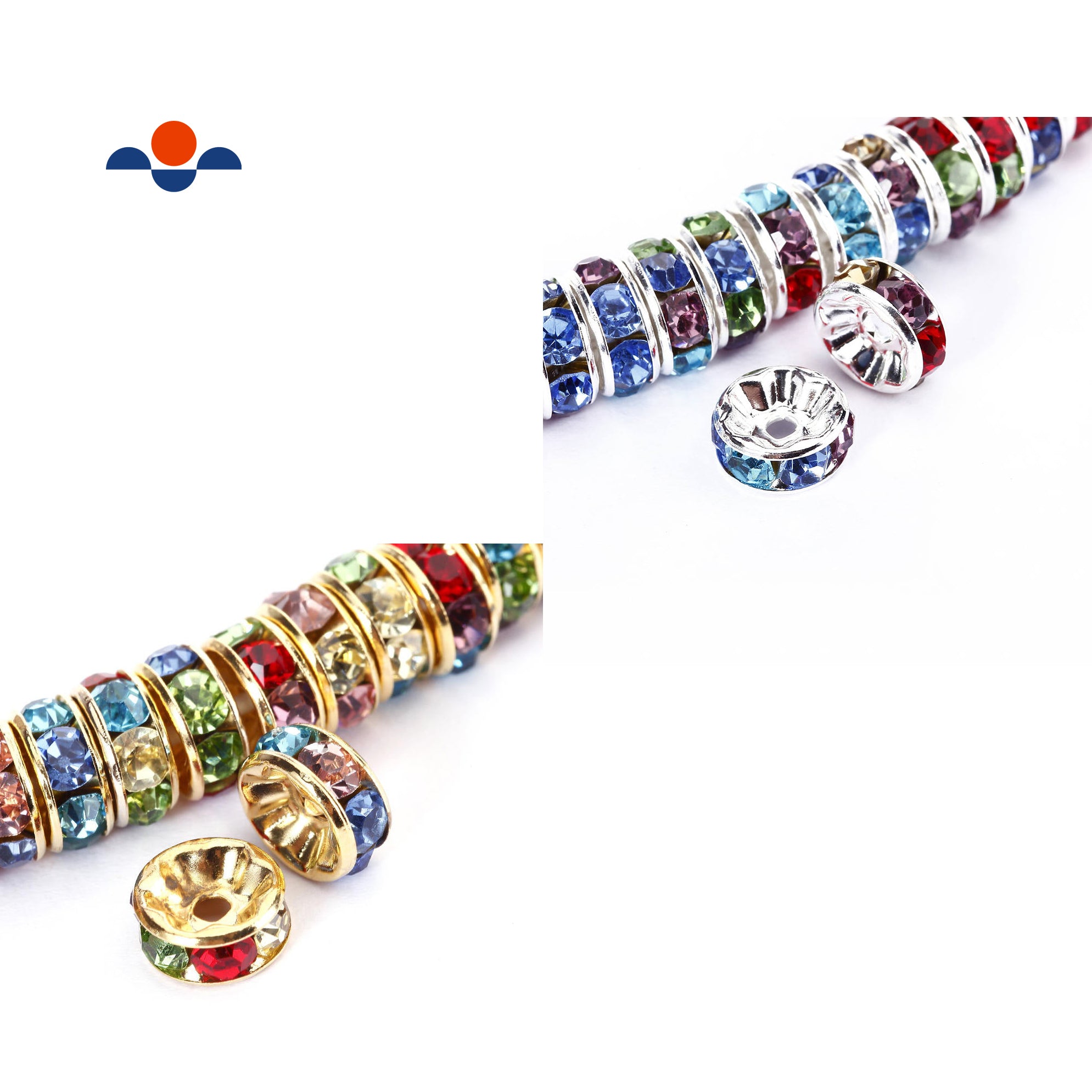 Rainbow Rhinestone Rondelle Spacer Beads - Gold & Silver Jewelry Making Supplies (4mm, 6mm, 8mm, 10mm) - 50pcs Per Bag - Perfect for DIY Bracelets, Necklaces & Earrings