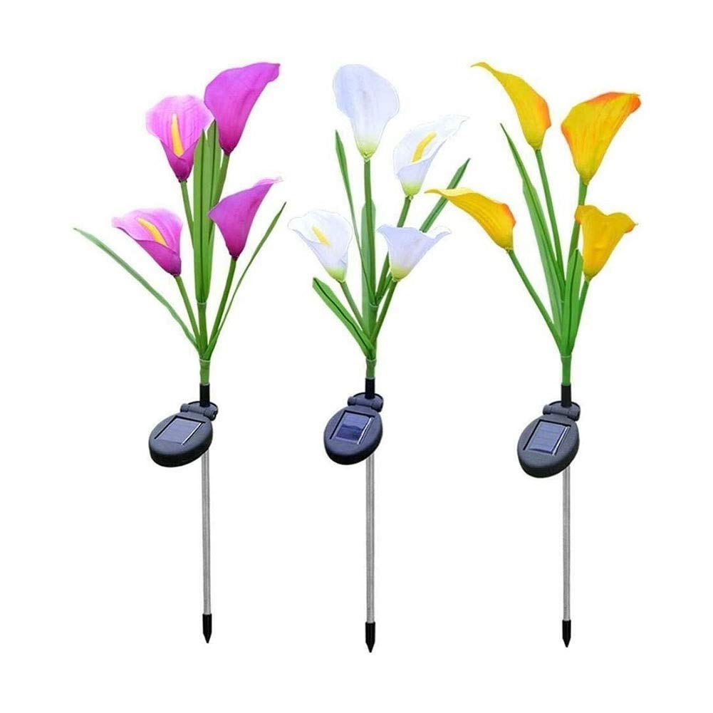 Solar Powered Garden Lights - Pack of 3 LED Calla Lily Stake Lights with 12 Multi-Color Changing Flowers for Outdoor Decoration | Perfect for Patio, Lawn, Yard & Garden Decor | Weatherproof Solar Landscape Lighting for Pathways, Walkways & Backyard Ambience