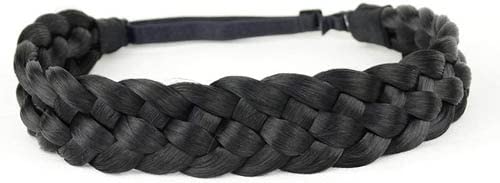5 Strands Synthetic Hair Braided Headband - Classic Chunky Wide Plaited Braids Elastic Stretch Hairpiece for Women & Girls (Brownish Black) | Perfect for Parties, Weddings, Cosplay & Everyday Fashion Accessories