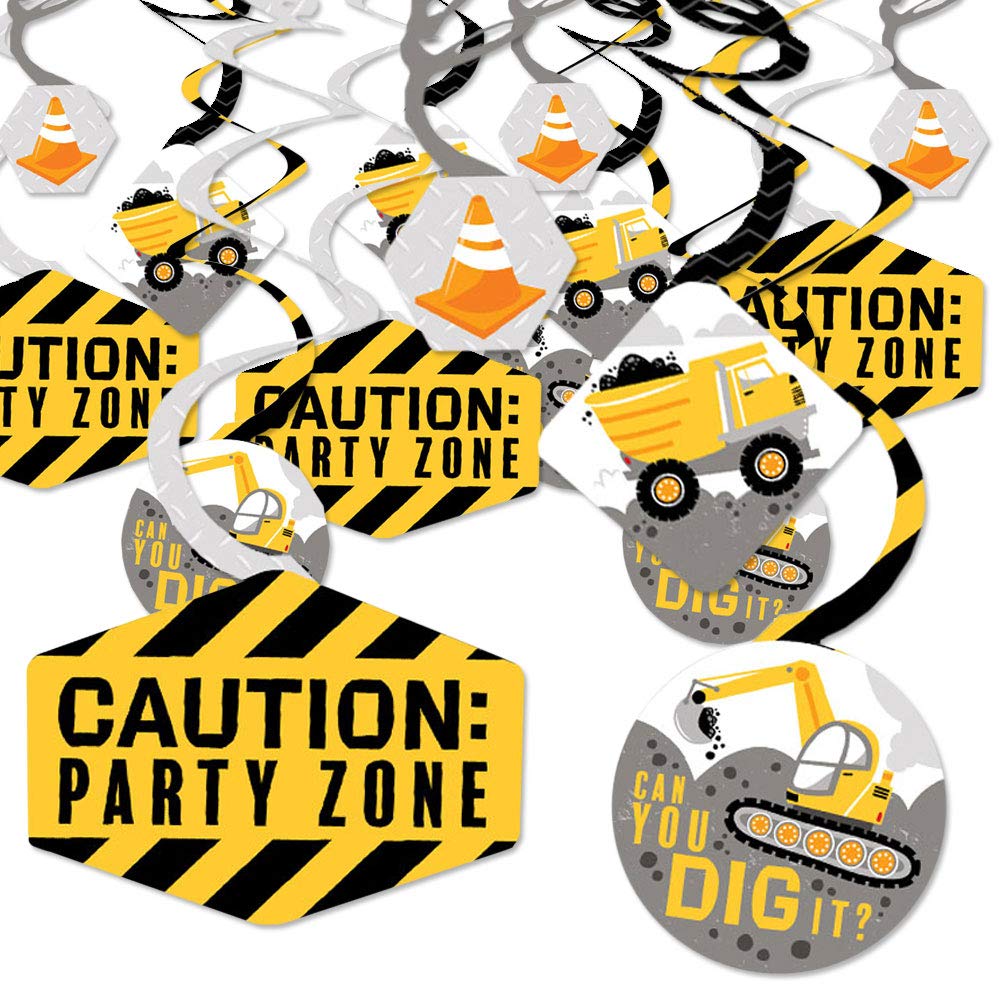 Big Dot of Happiness Dig It Construction Party Decorations - 40-Piece Hanging Swirls for Baby Showers & Birthday Parties | Perfect for Construction-Themed Events, Kids' Room Decor, and DIY Party Designs